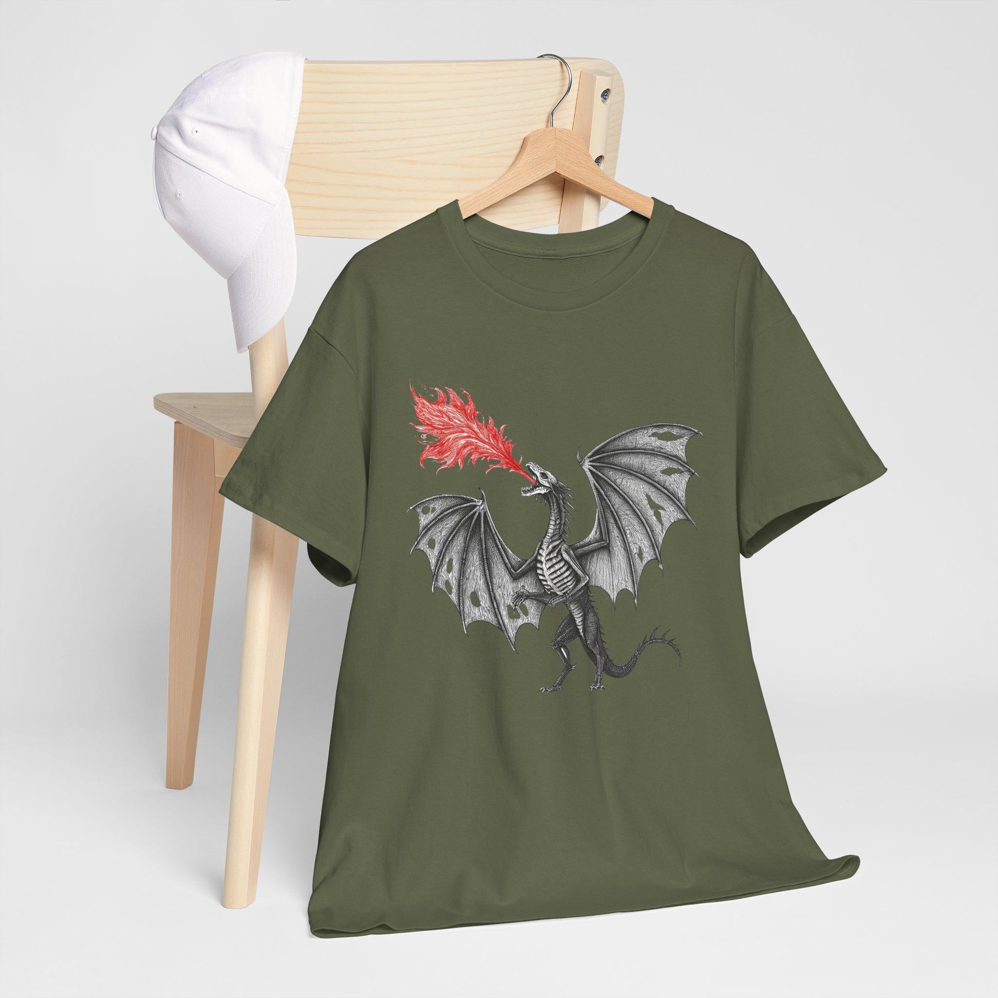 Skeleton Dragon Graphic Tee: Gothic Fantasy Cotton Shirt