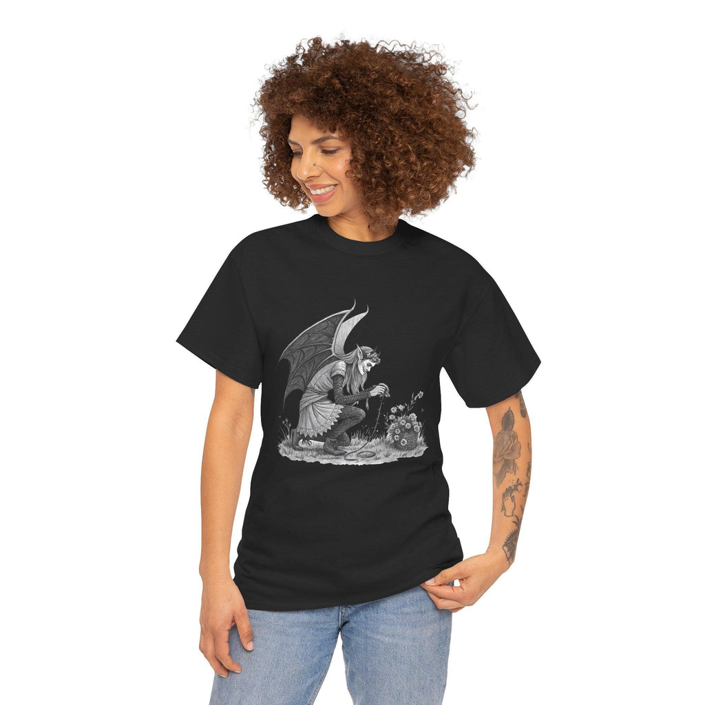 Gothic Evil Fairy Graphic Tee: Hand-Drawn Dark Fantasy Shirt