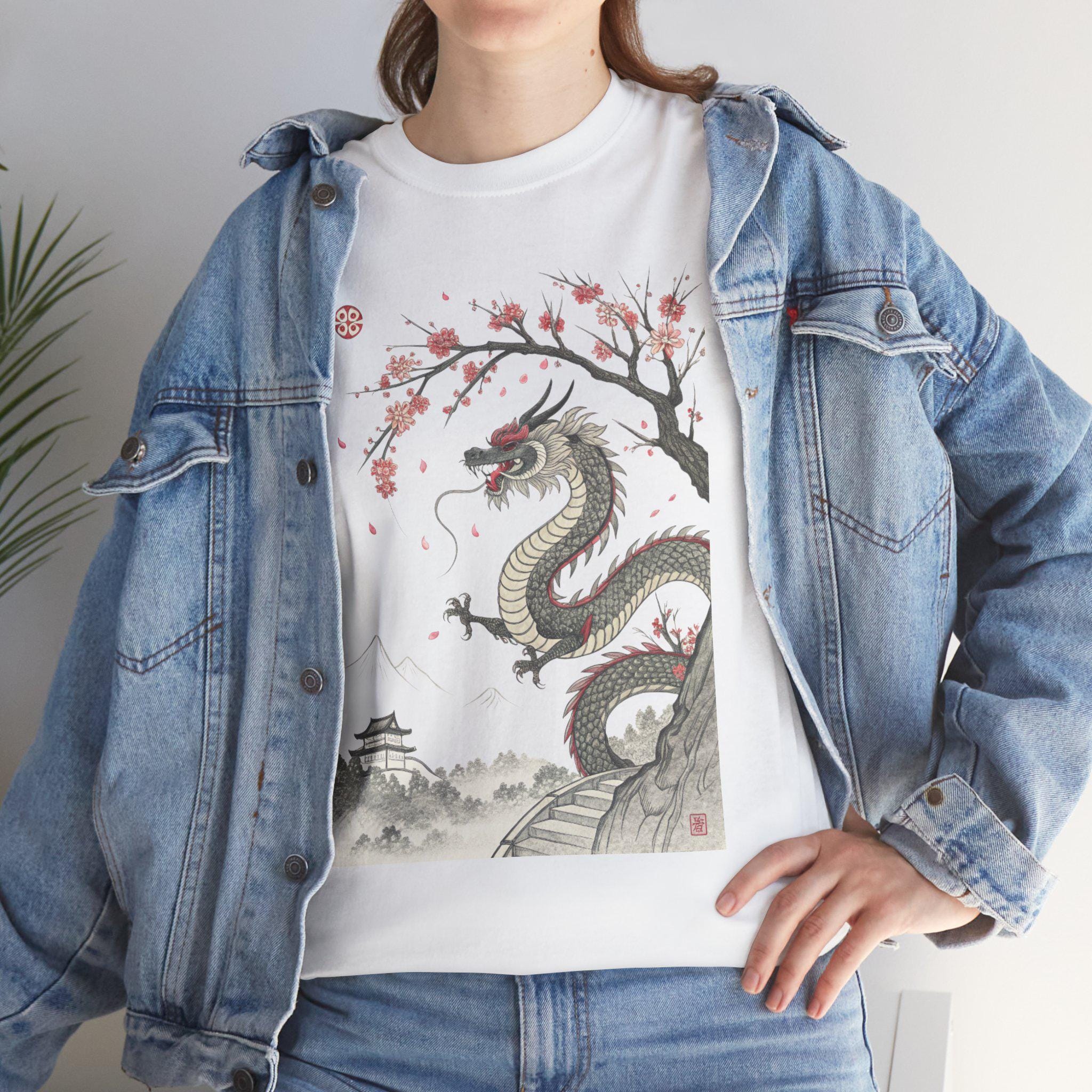 Vintage Japanese Dragon Graphic Tee: Retro Fantasy Shirt