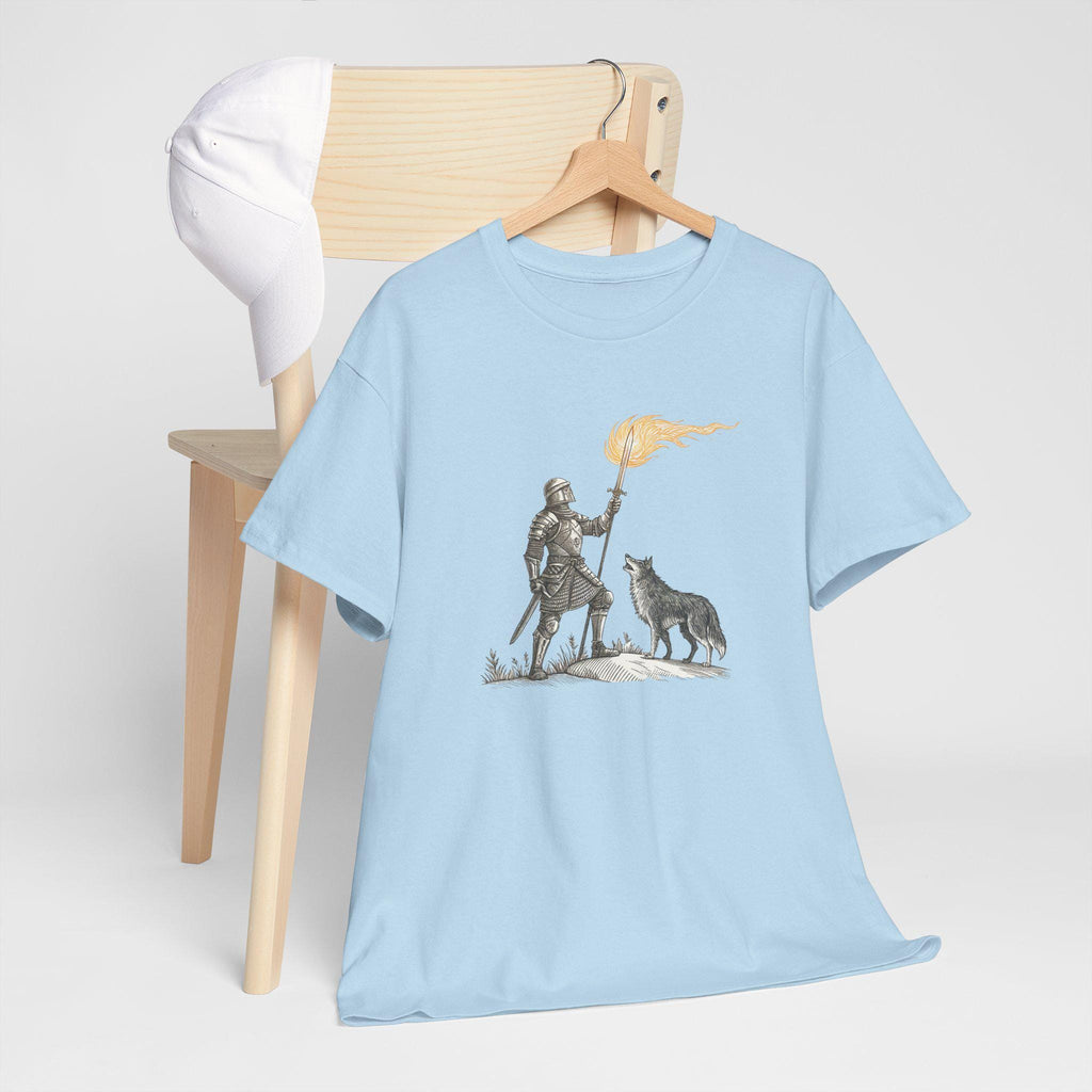 Fantasy Knight and Wolf Graphic Tee: Medieval Warrior Shirt