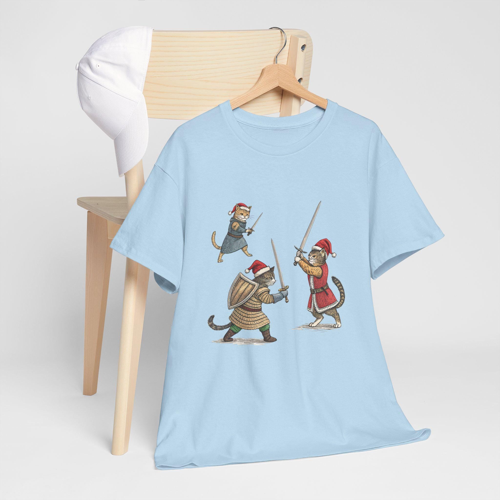 Christmas Medieval Cats Graphic Tee, Holiday Feline Shirt