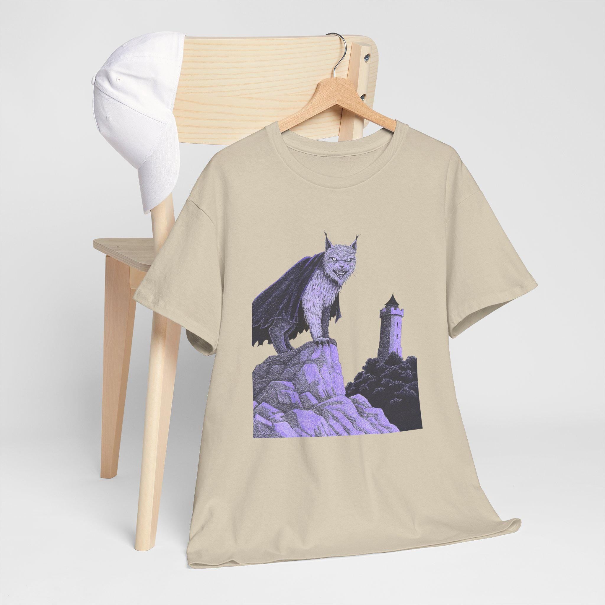 Medieval Castlecore Cat Graphic Tee, Monochromatic Fantasy T-Shirt