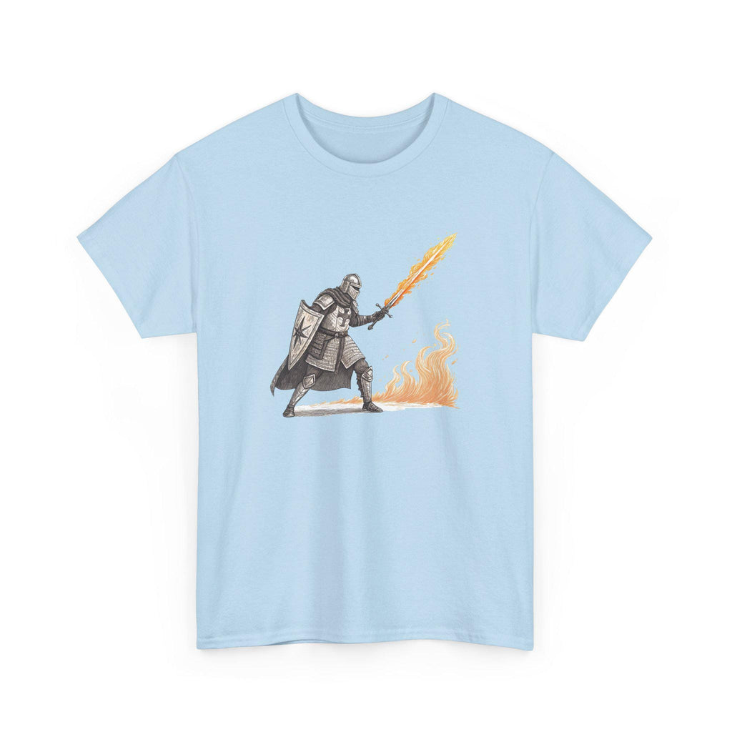 Flaming Sword Knight Graphic Tee: Medieval Armor Warrior Shirt