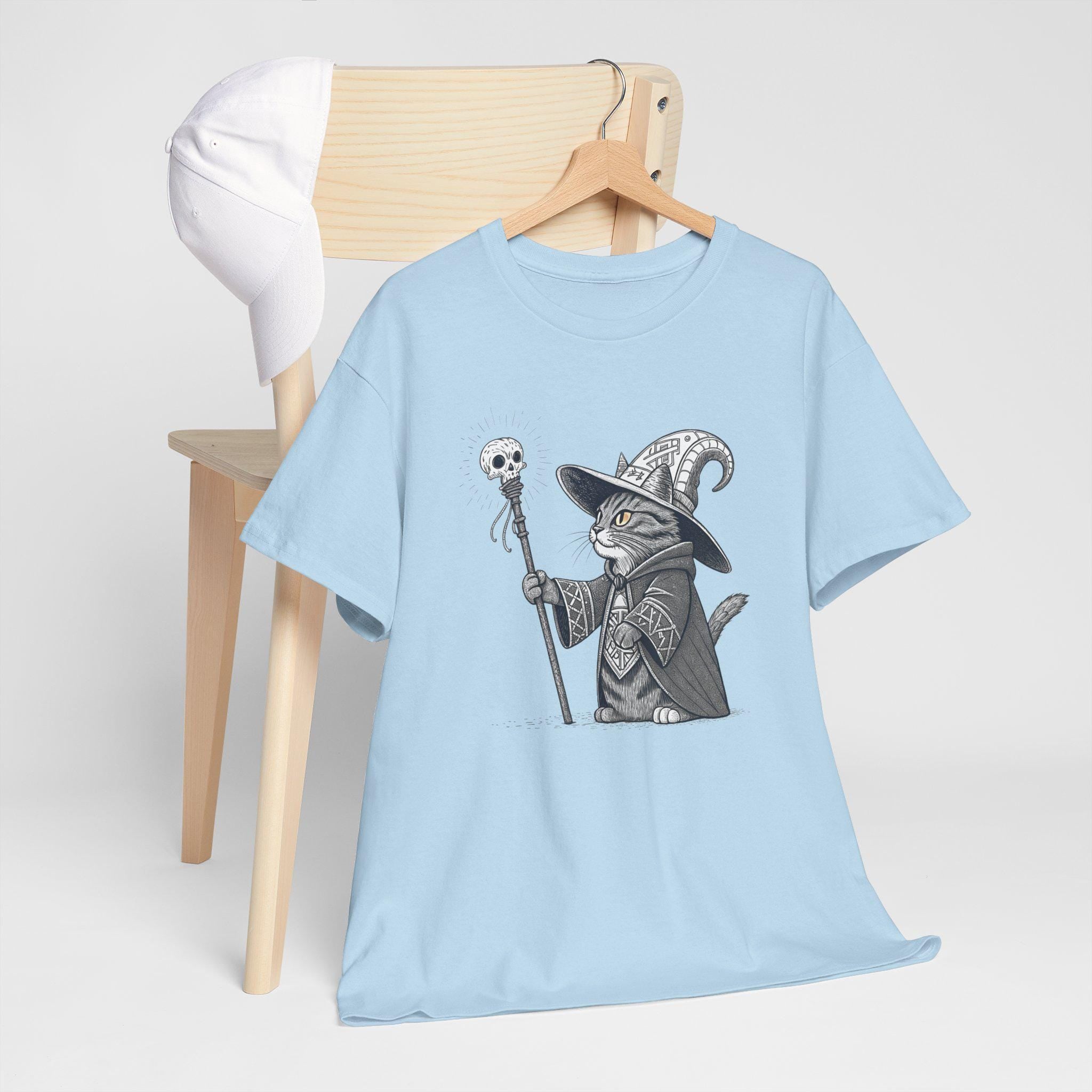 Necromancer Kitten Graphic Tee: Gothic Fantasy Cat Shirt