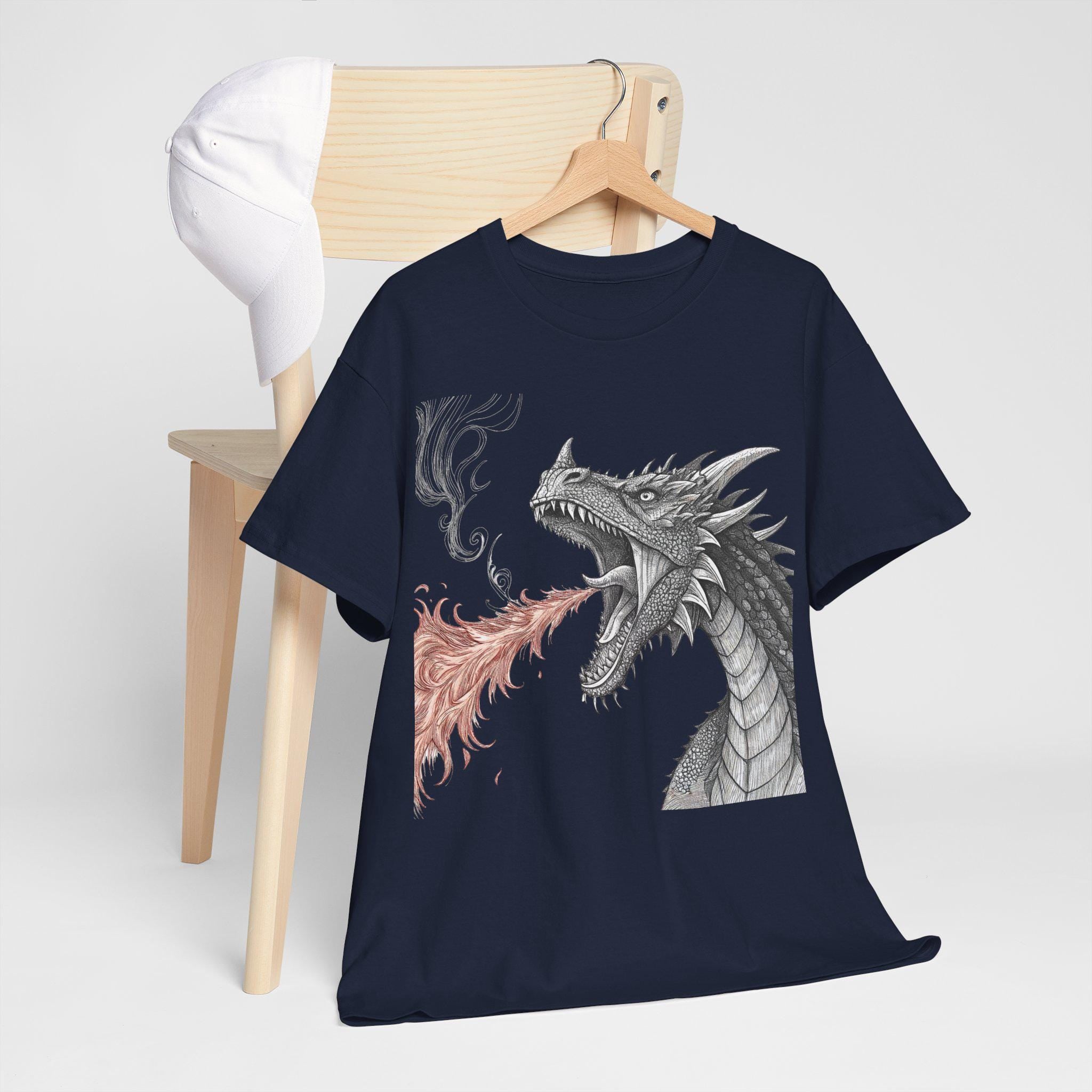Vintage Dragon Graphic Shirt: Hand-Drawn Fantasy Art