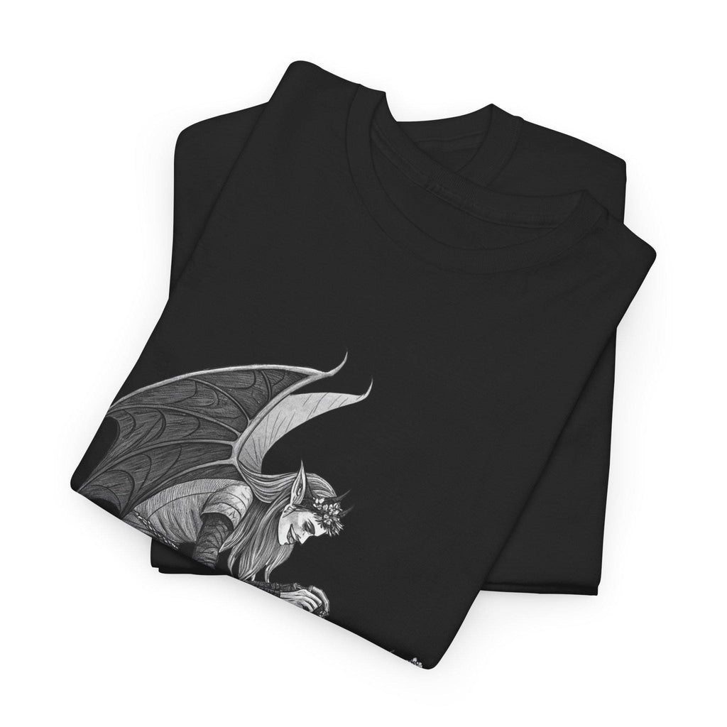 Gothic Evil Fairy Graphic Tee: Hand-Drawn Dark Fantasy Shirt