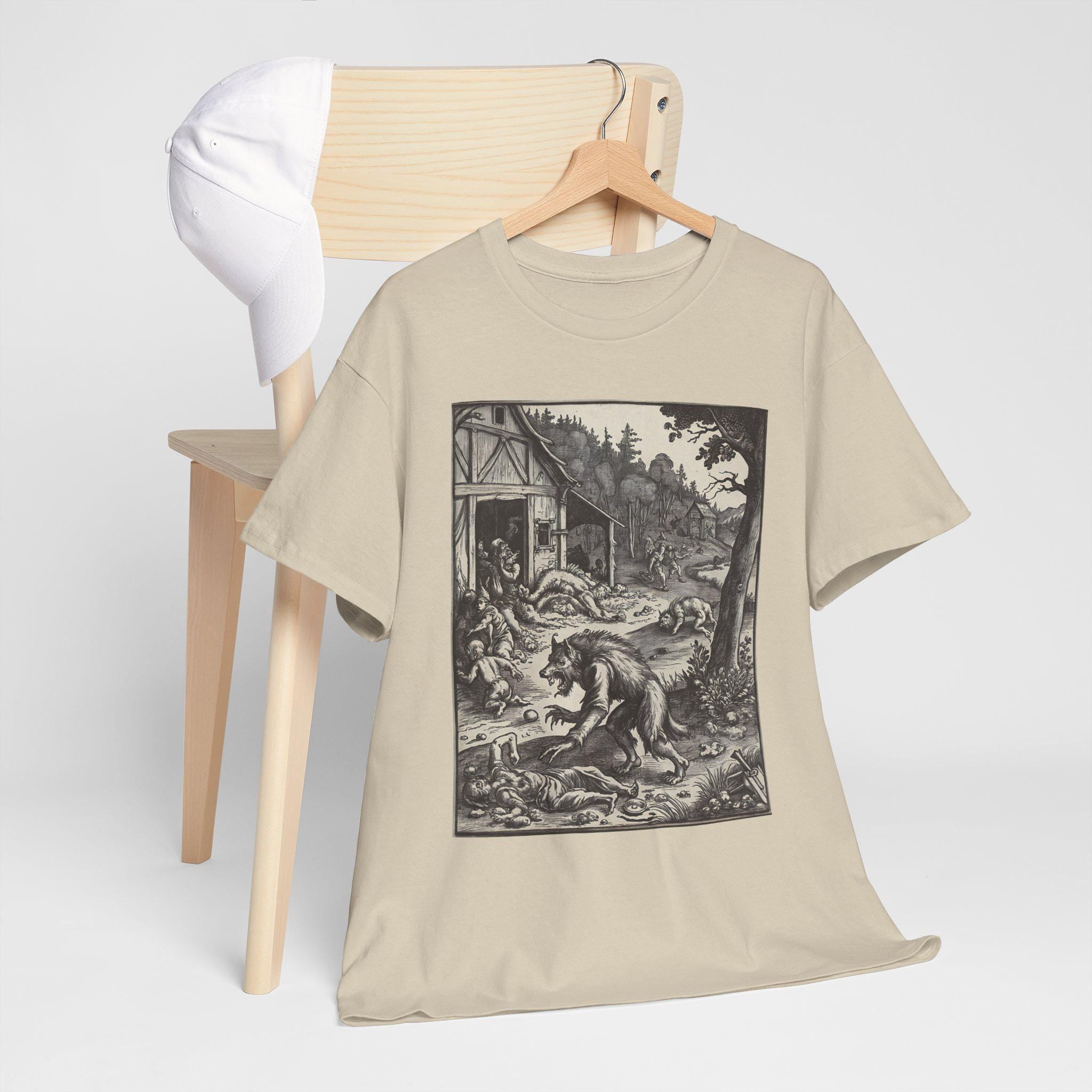 Werewolf Attack Graphic Tee, Medieval Fantasy, Unisex Cotton Shirt