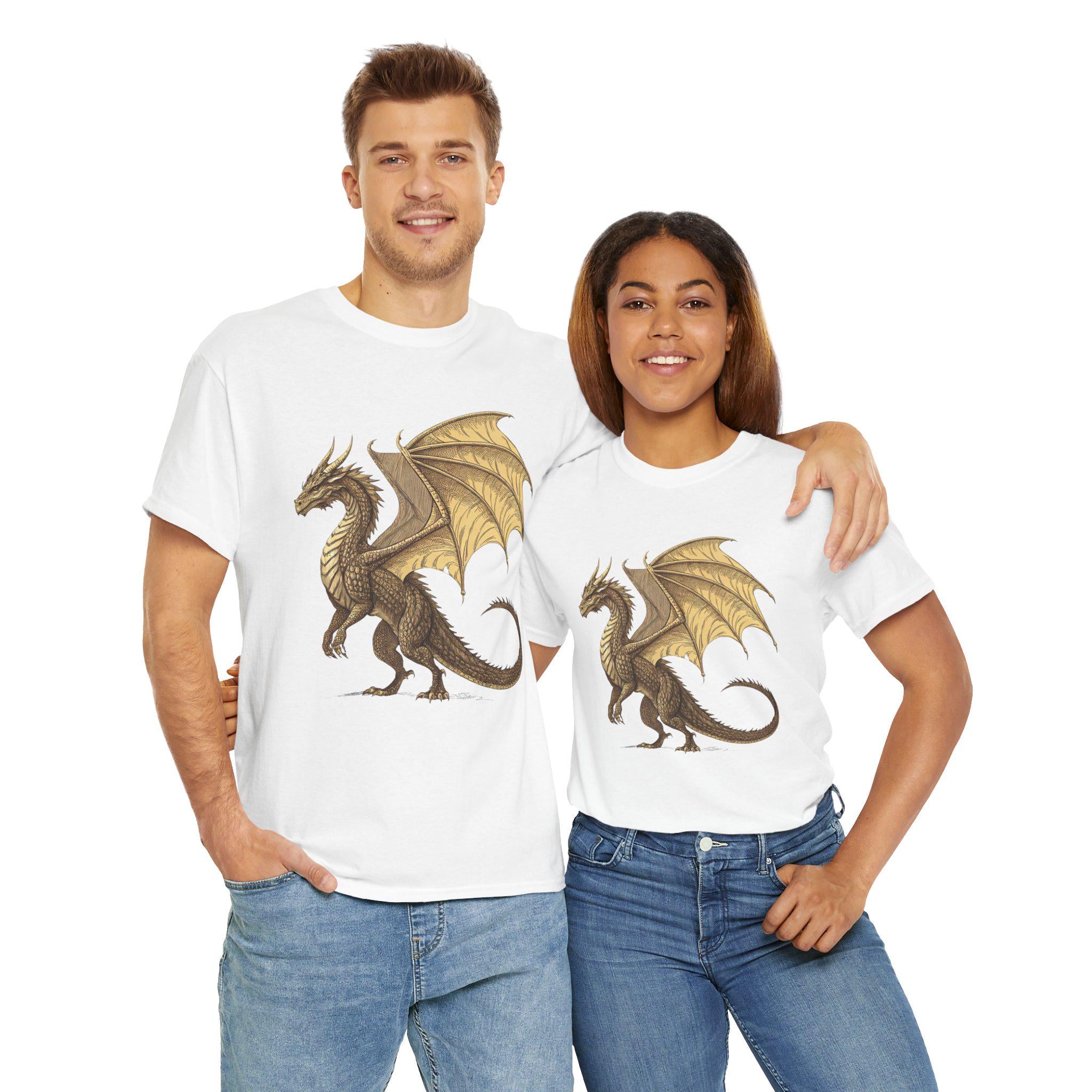 Golden Dragon Graphic Tee: Medieval Fantasy Shirt