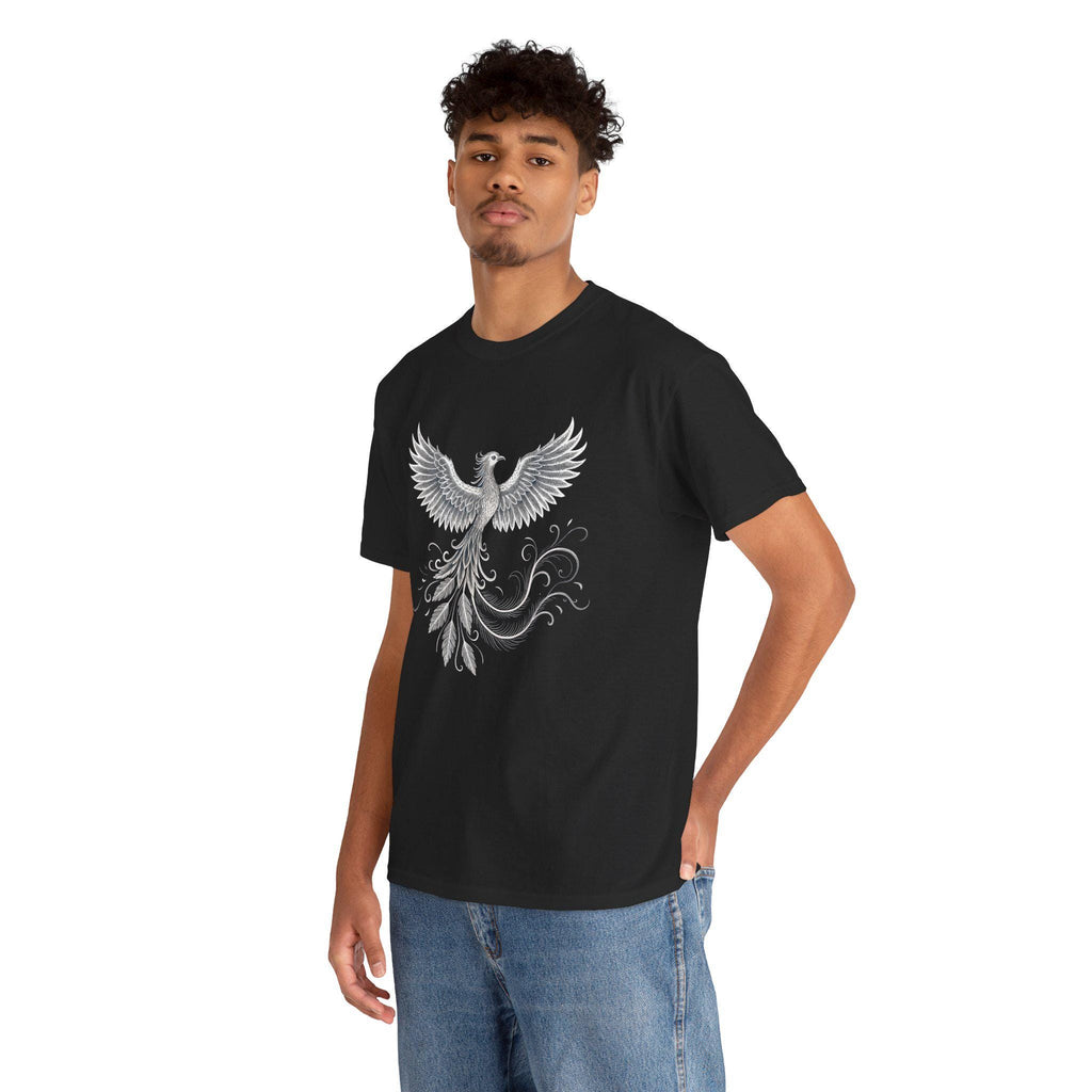 Gothic Phoenix Graphic Tee: White Ink Fantasy Bird Shirt