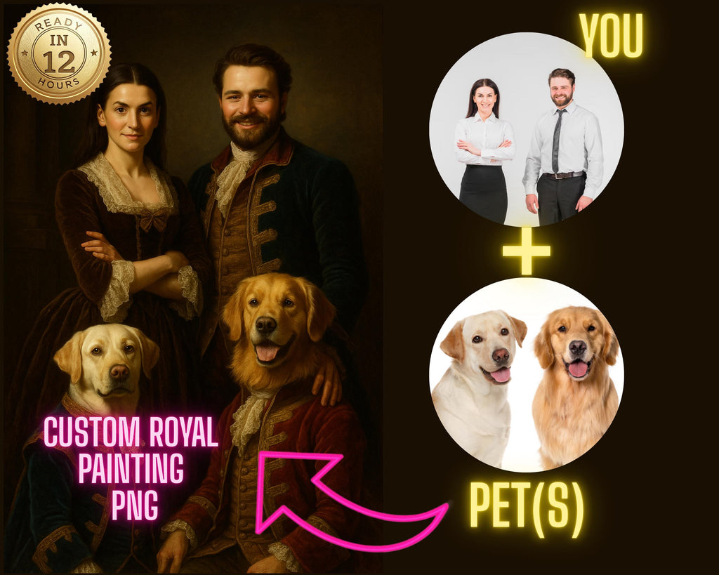 Custom Royal Pet Portrait: Renaissance Style Digital Painting (PNG Download)