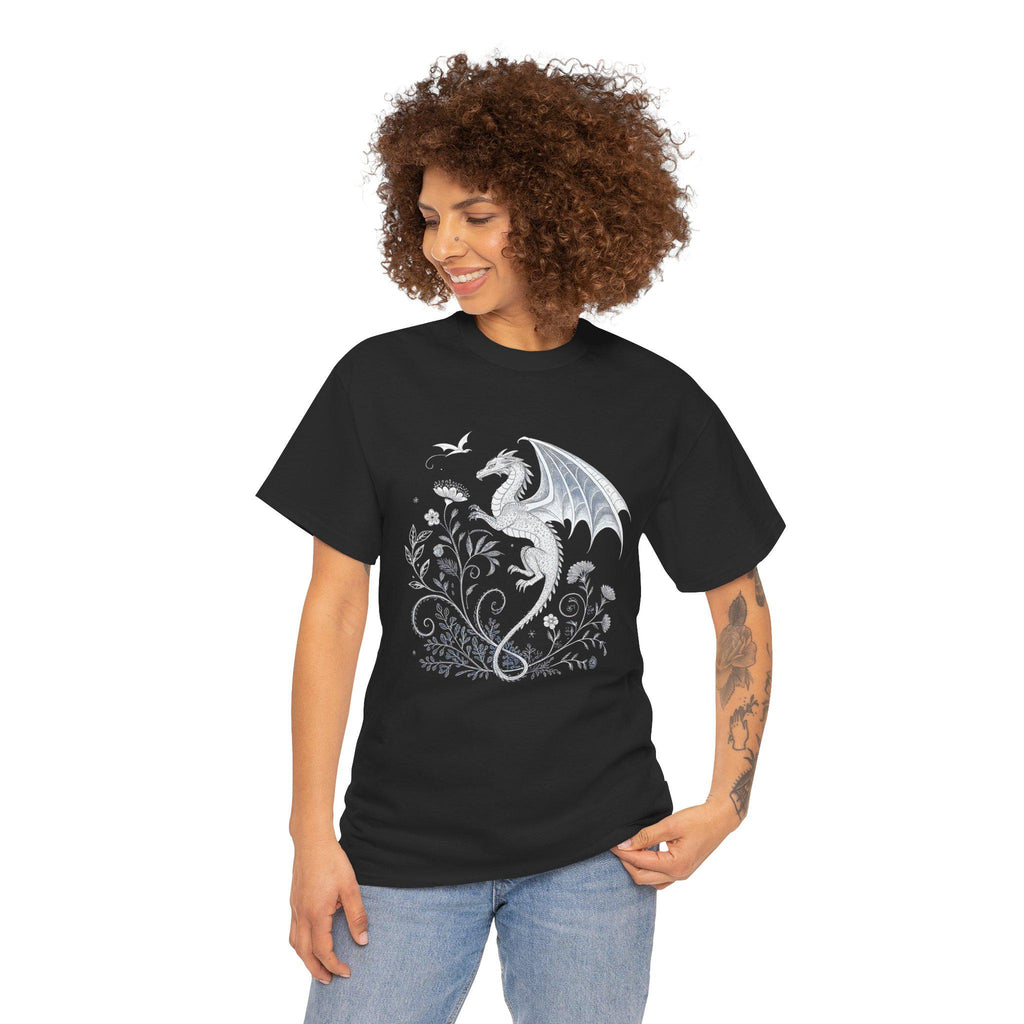 Medieval Dragon Flowers T-Shirt: Gothic Fantasy Graphic Tee