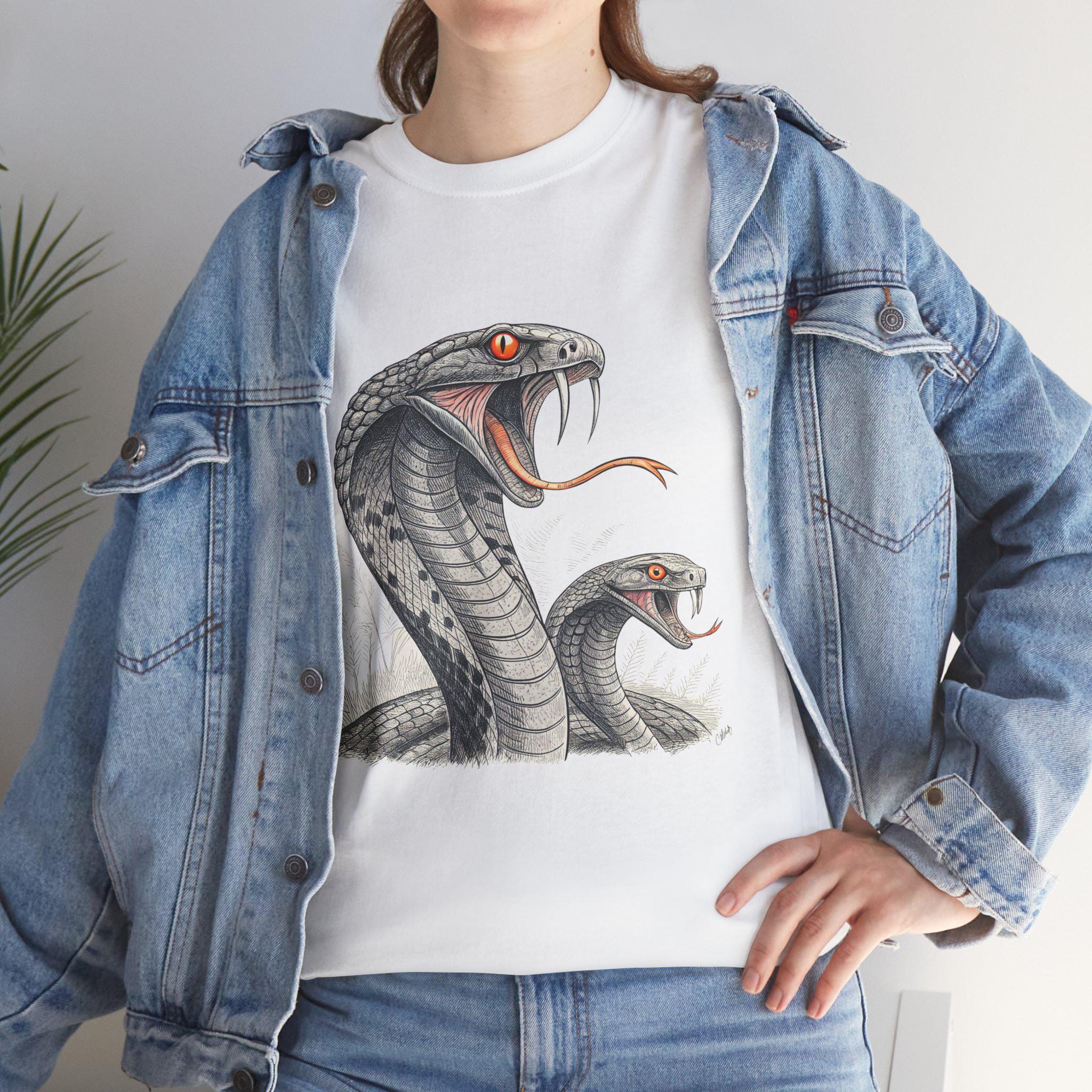 Fantasy Cobra Graphic Tee: Mystical Hand-Drawn Serpent Shirt
