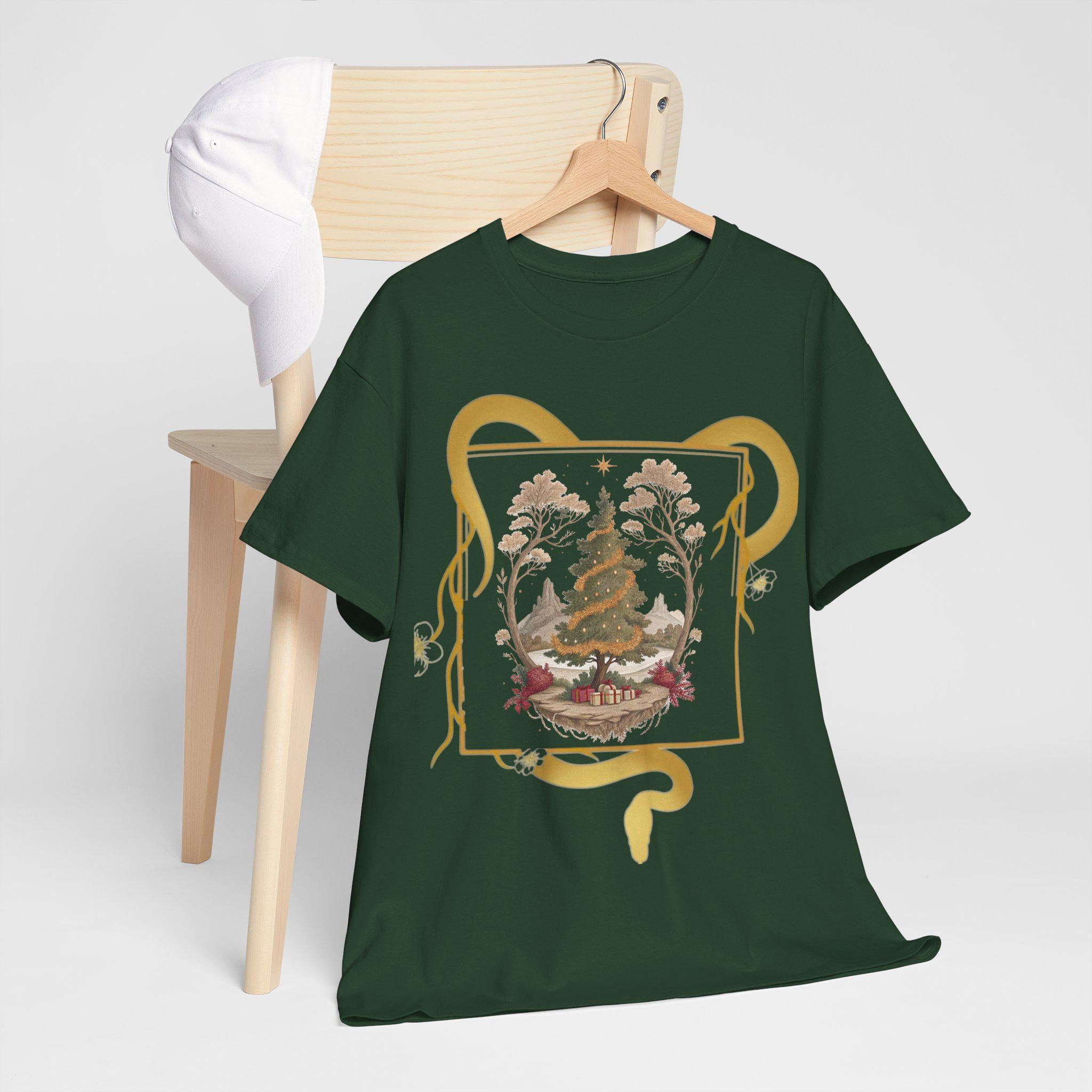 Yggdrasil Christmas Tree with World Serpent T-Shirt | Fantasy Norse Graphic Tee