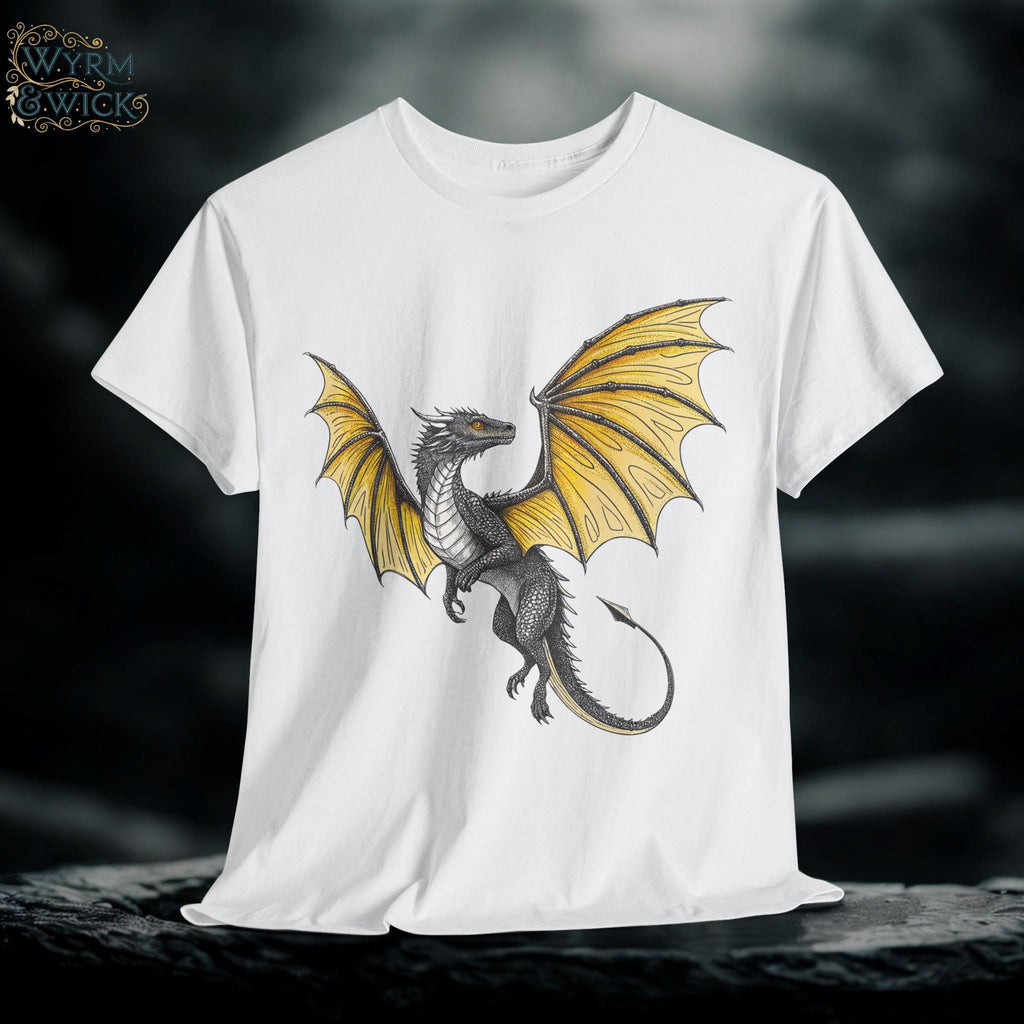 Yellow Dragon Graphic Tee: Medieval Fantasy Unisex T-Shirt