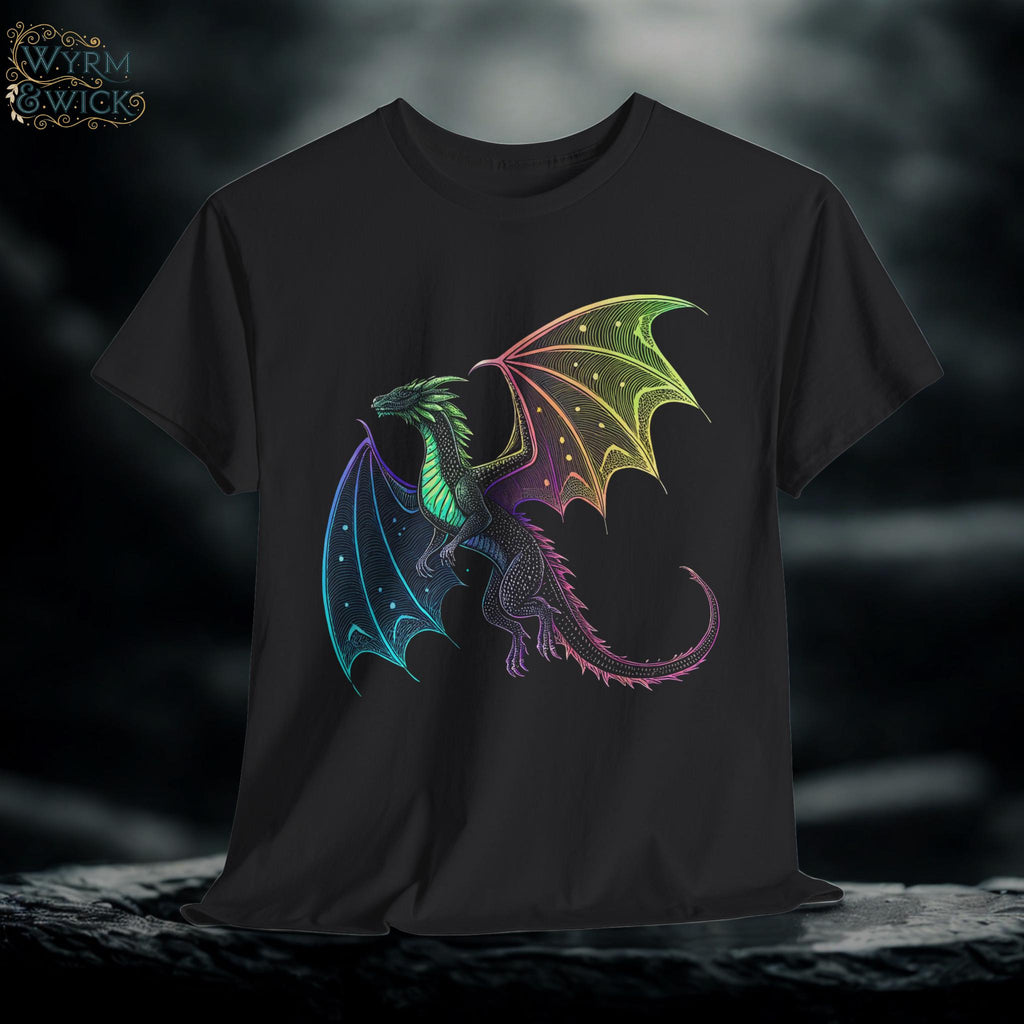 Cosmic Neon Dragon T-Shirt: Castlecore Medieval Fantasy Tee