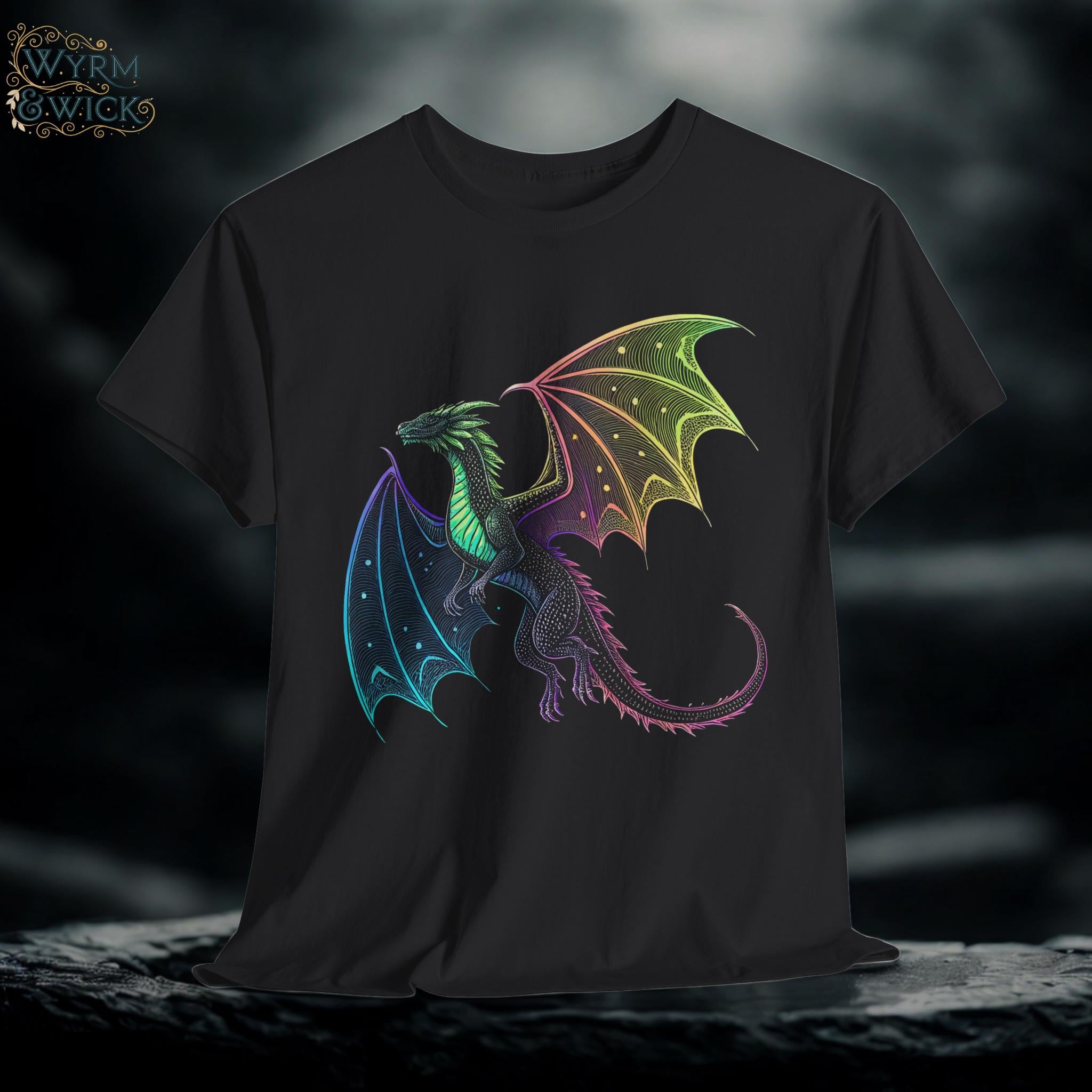 Cosmic Neon Dragon T-Shirt: Castlecore Medieval Fantasy Tee