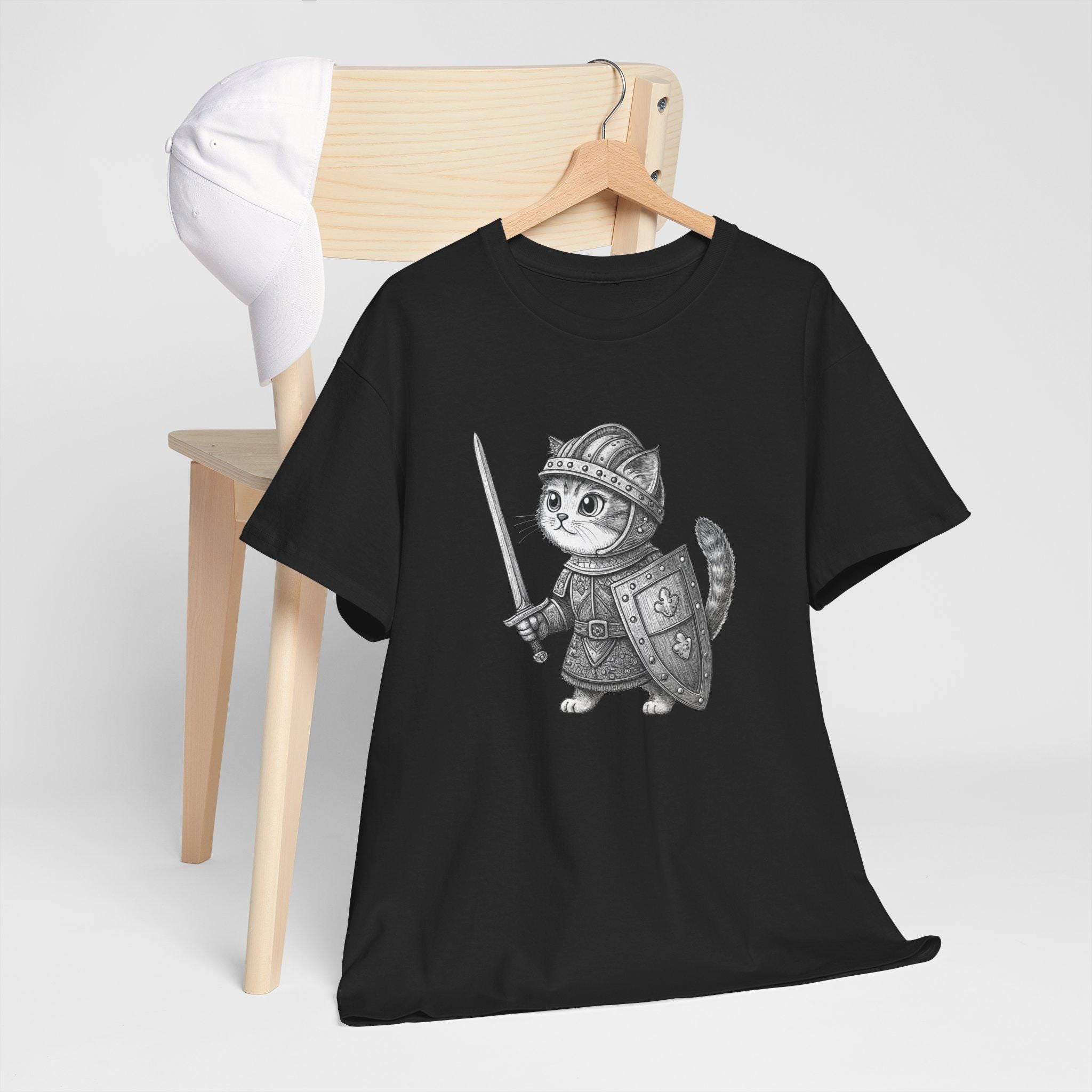 Armored Cat T-Shirt: Medieval Kitten Fantasy Graphic Tee