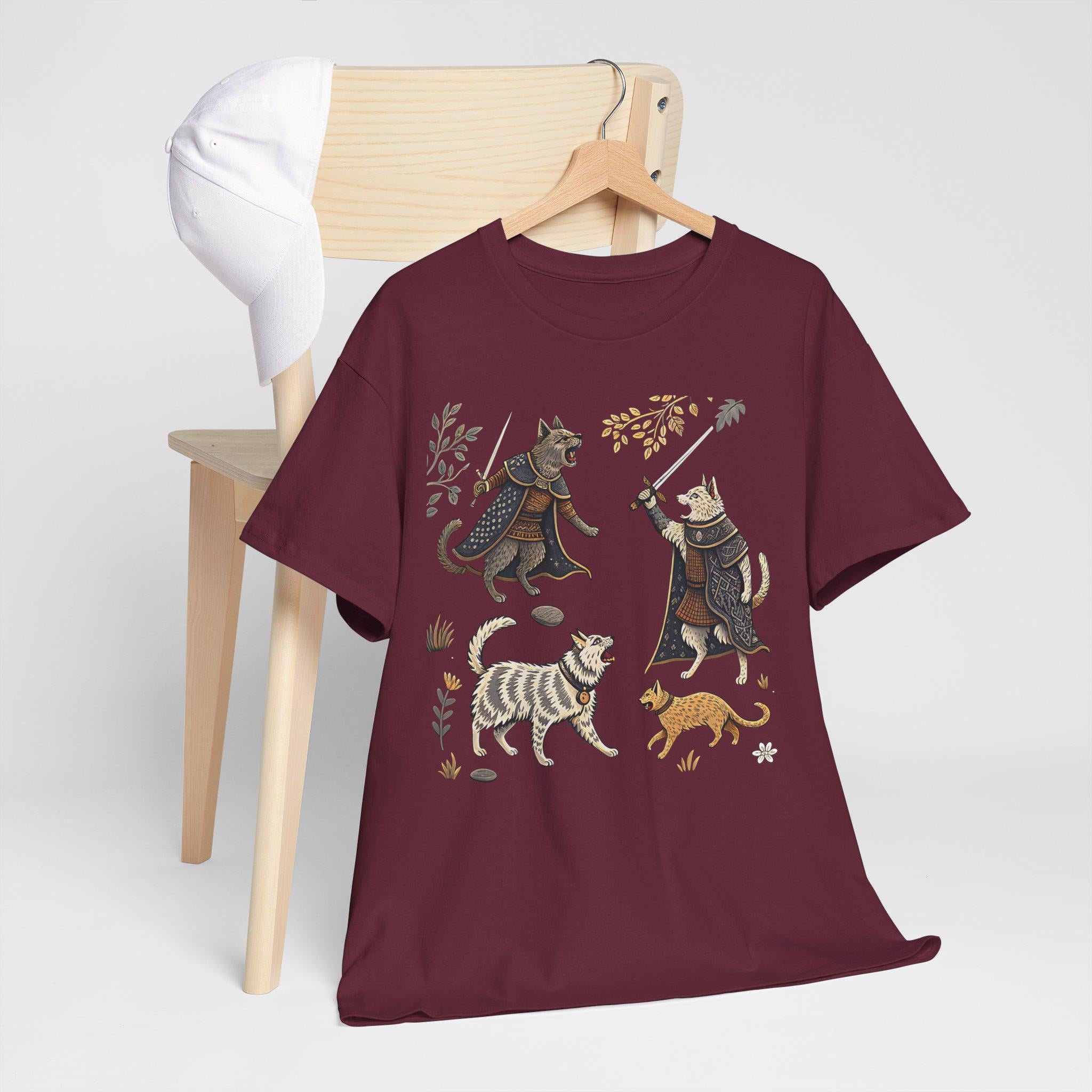 Medieval Cats and Dogs Graphic Tee: Castlecore Gothic Fantasy Shirt