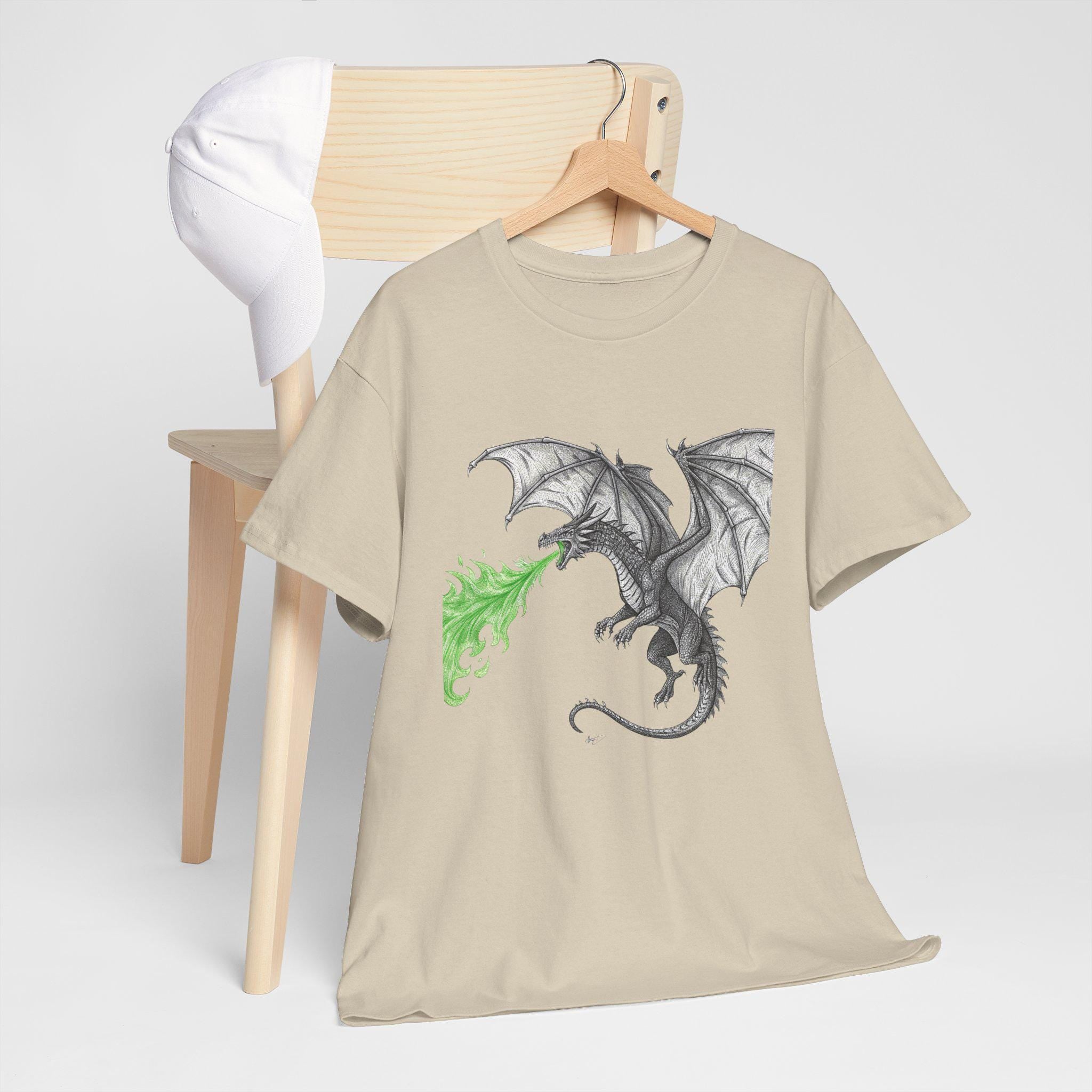 Dragon Breathing Fire Graphic Tee: Medieval Fantasy Unisex T-Shirt
