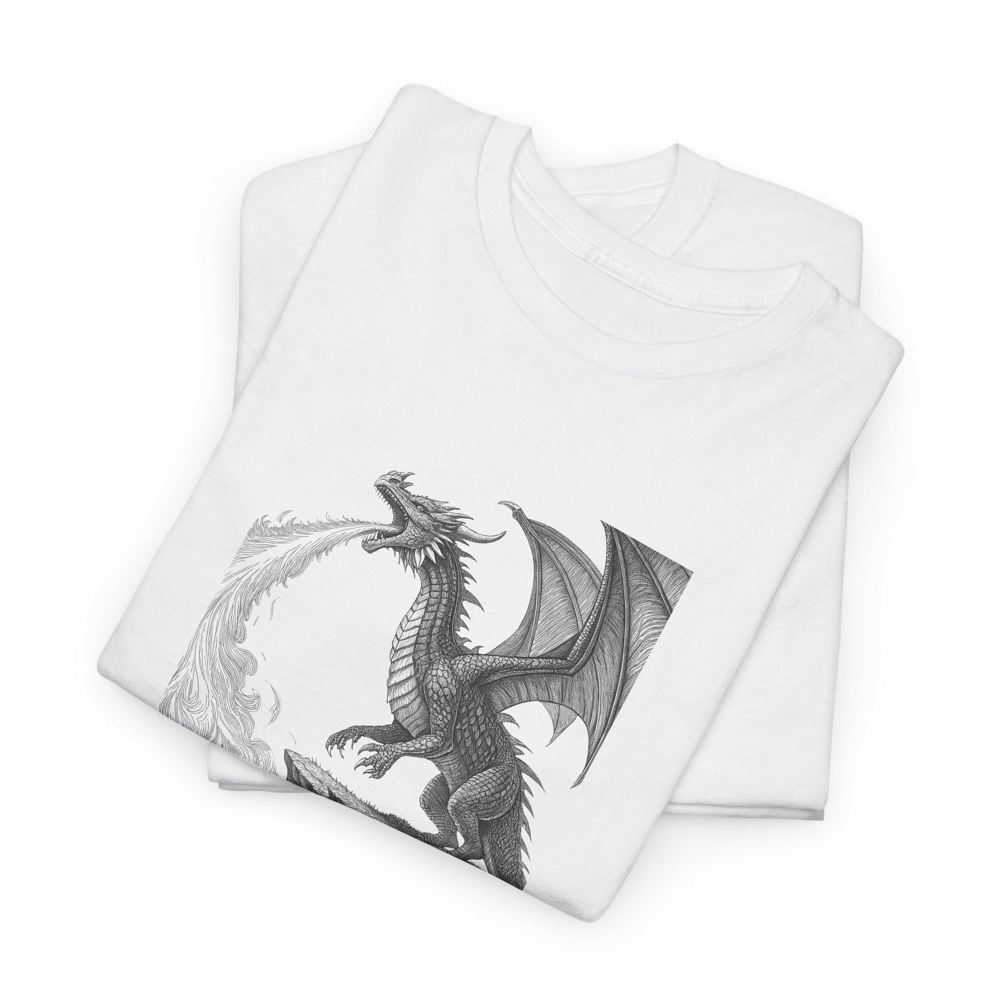Dragon Breathing Fire Graphic Tee: Unisex Fantasy T-Shirt