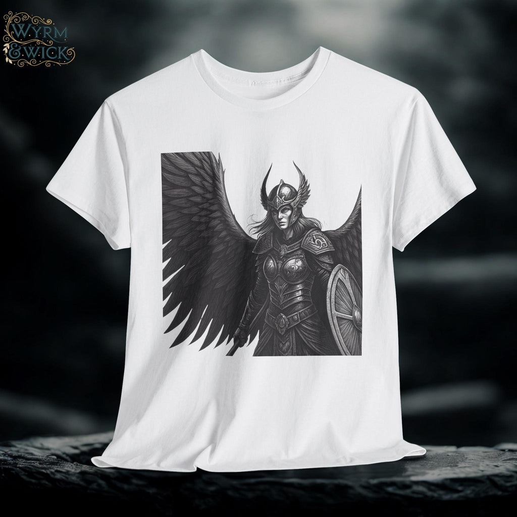Dark Gothic Valkyrie T-Shirt: Hand-Drawn Medieval Fantasy Tee