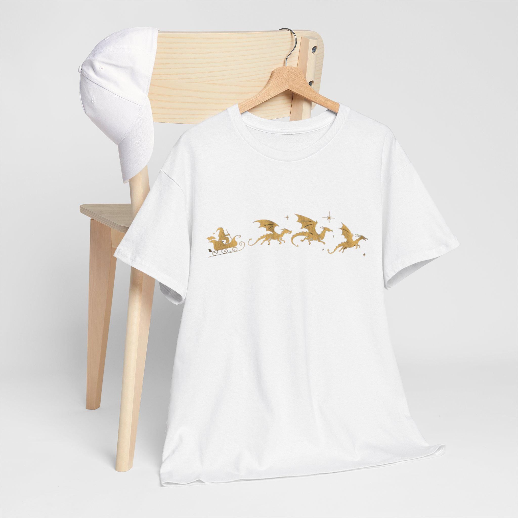 Santa's Sleigh Pulled by Dragons Tee | Fantasy Christmas Dragon Holiday Shirt