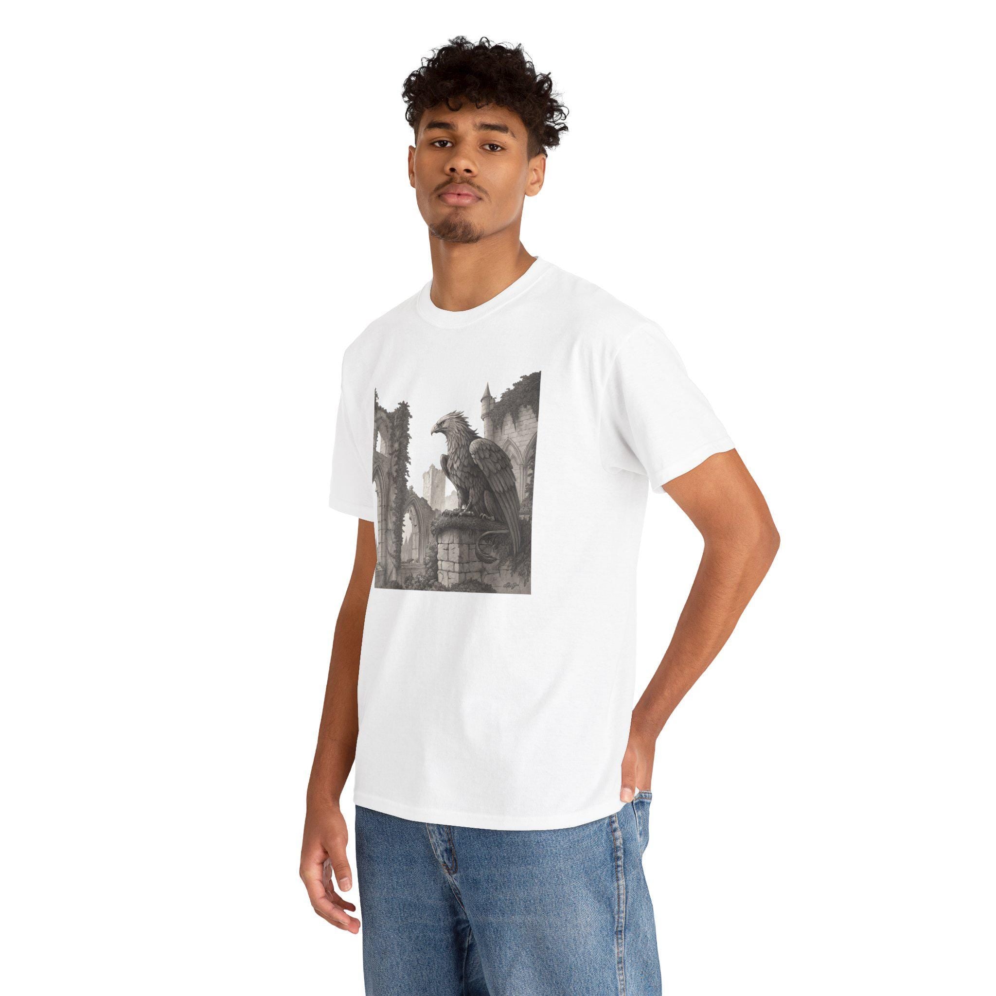 Griffin Gothic Ruins Tee: Medieval Fantasy Graphic Unisex Shirt