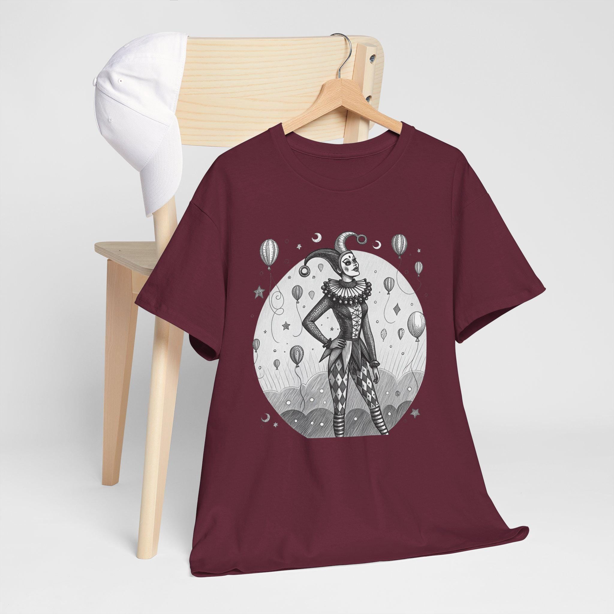 Female Harlequin Jester Graphic Tee: Medieval Renaissance Costume