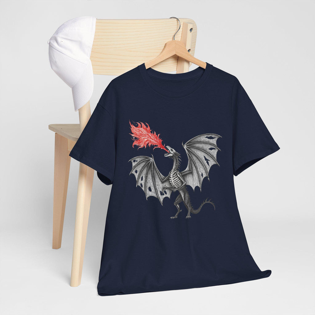 Skeleton Dragon Graphic Tee: Gothic Fantasy Cotton Shirt