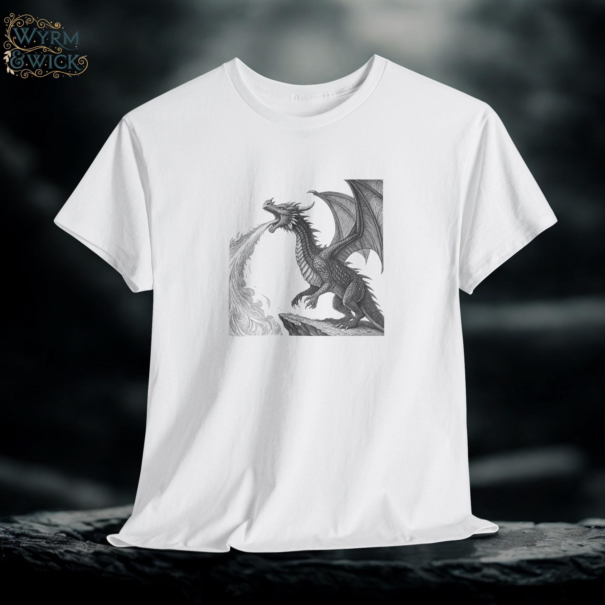Dragon Breathing Fire Graphic Tee: Unisex Fantasy T-Shirt