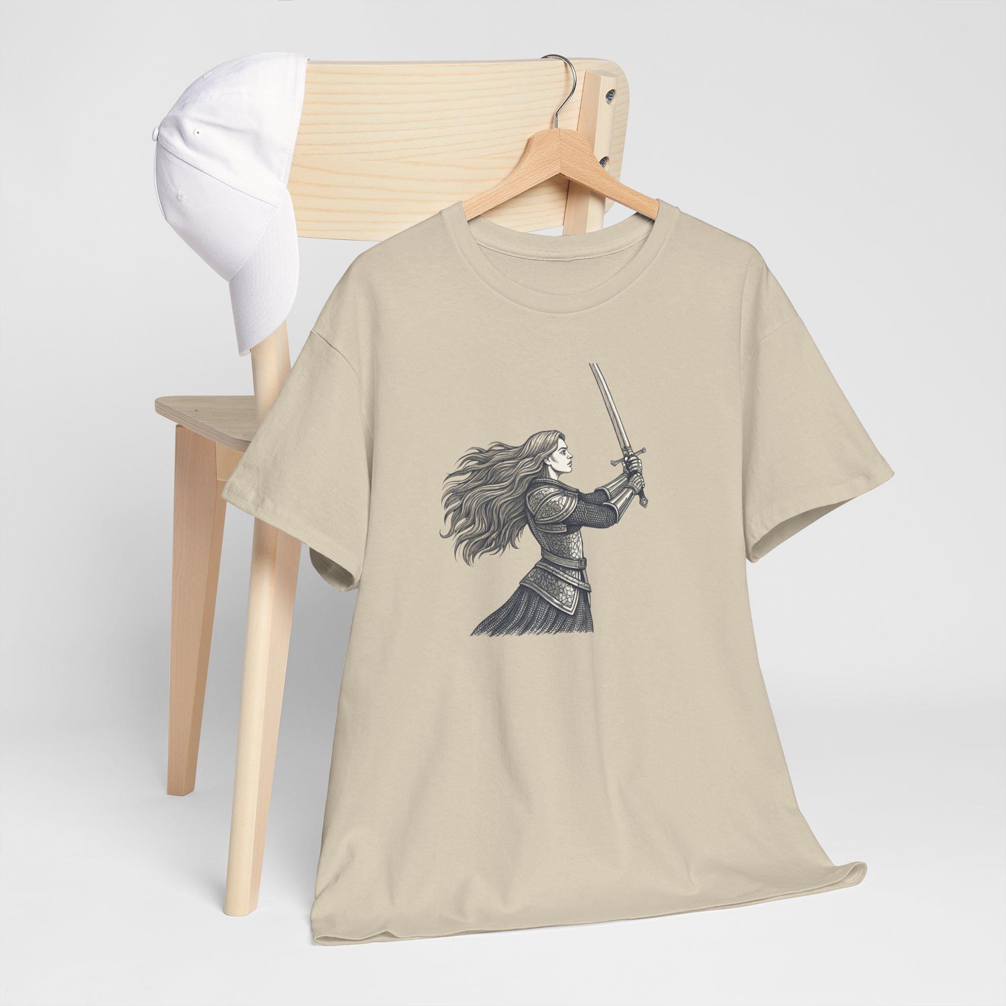 Female Knight Graphic Tee: Medieval Sword Art, Cotton Warrior T-Shirt