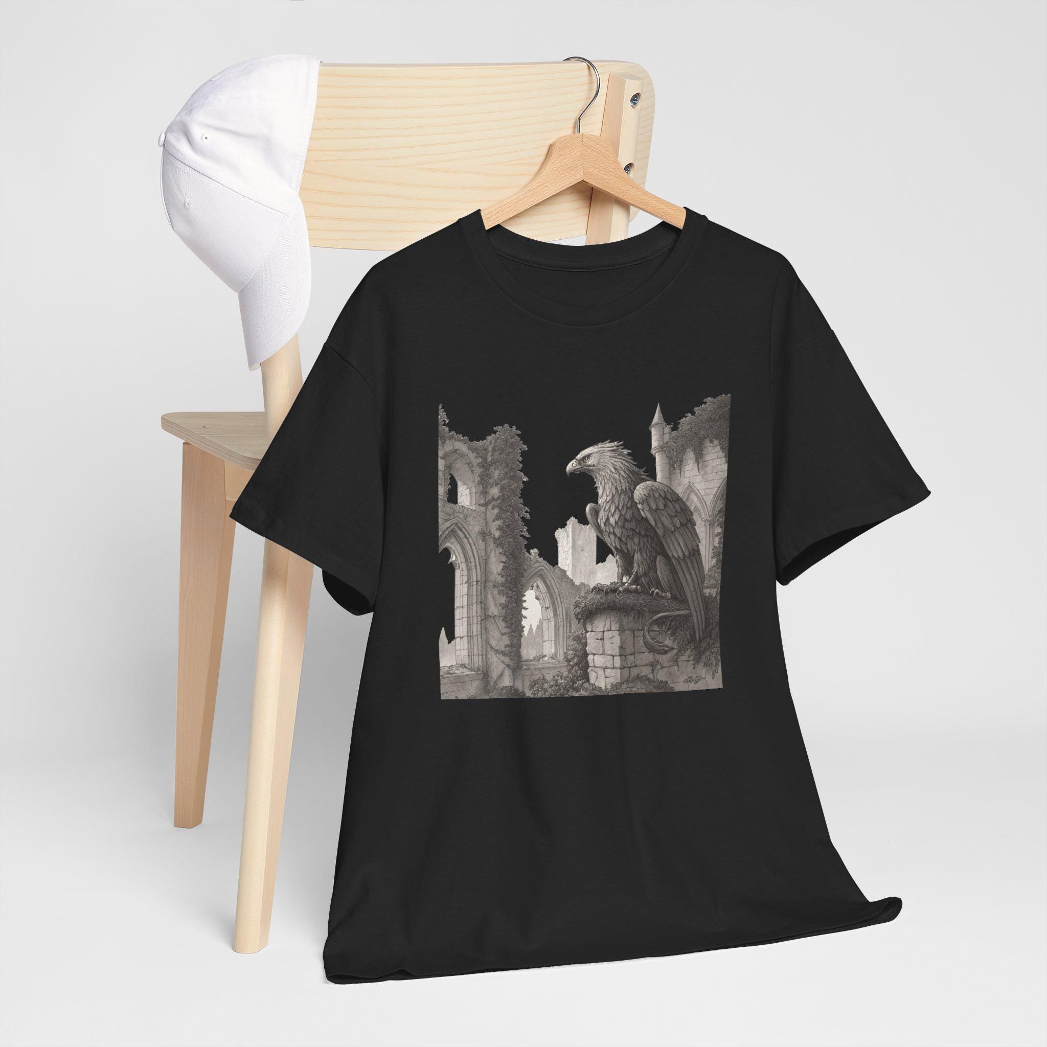 Griffin Gothic Ruins Tee: Medieval Fantasy Graphic Unisex Shirt