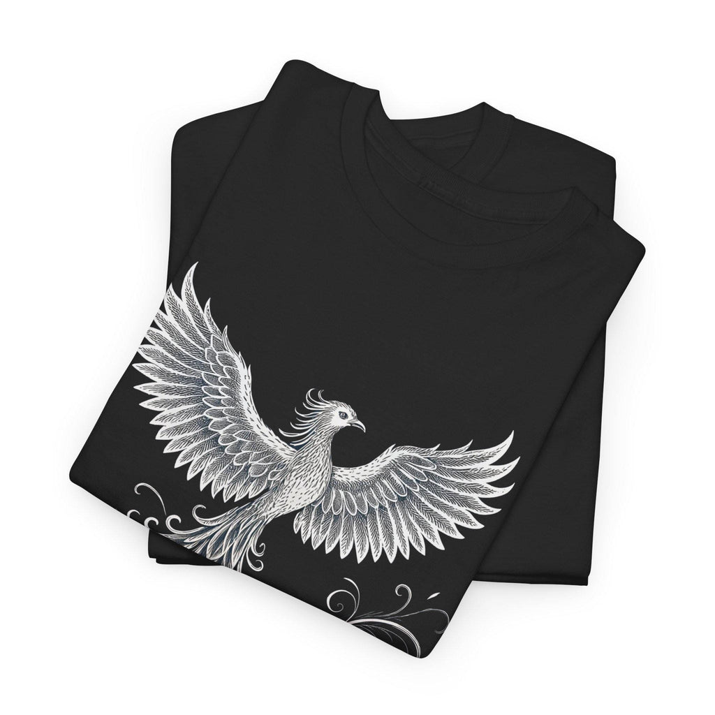 Gothic Phoenix Graphic Tee: White Ink Fantasy Bird Shirt