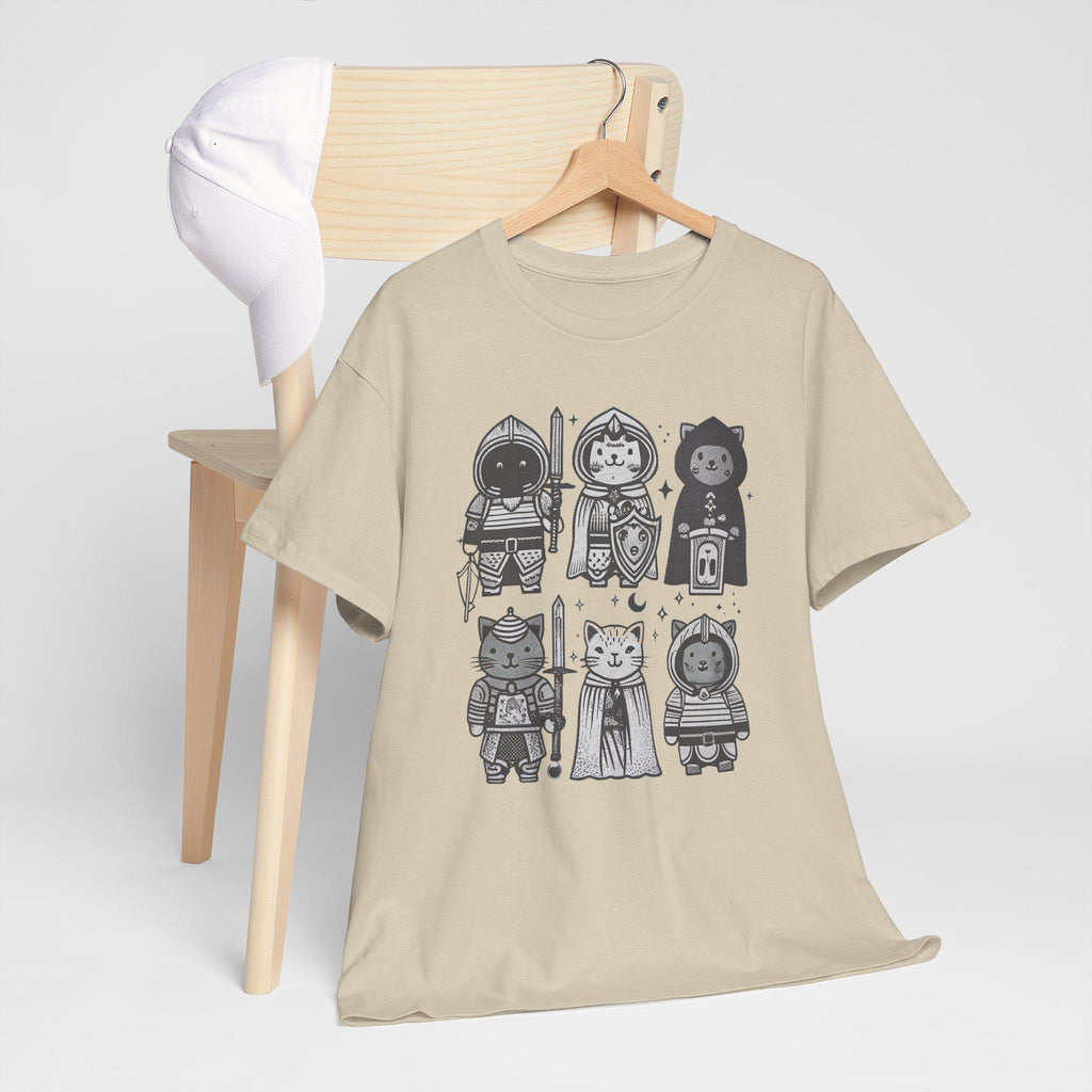 Medieval Cats Graphic Tee: Hand-Drawn Mystical Feline Shirt