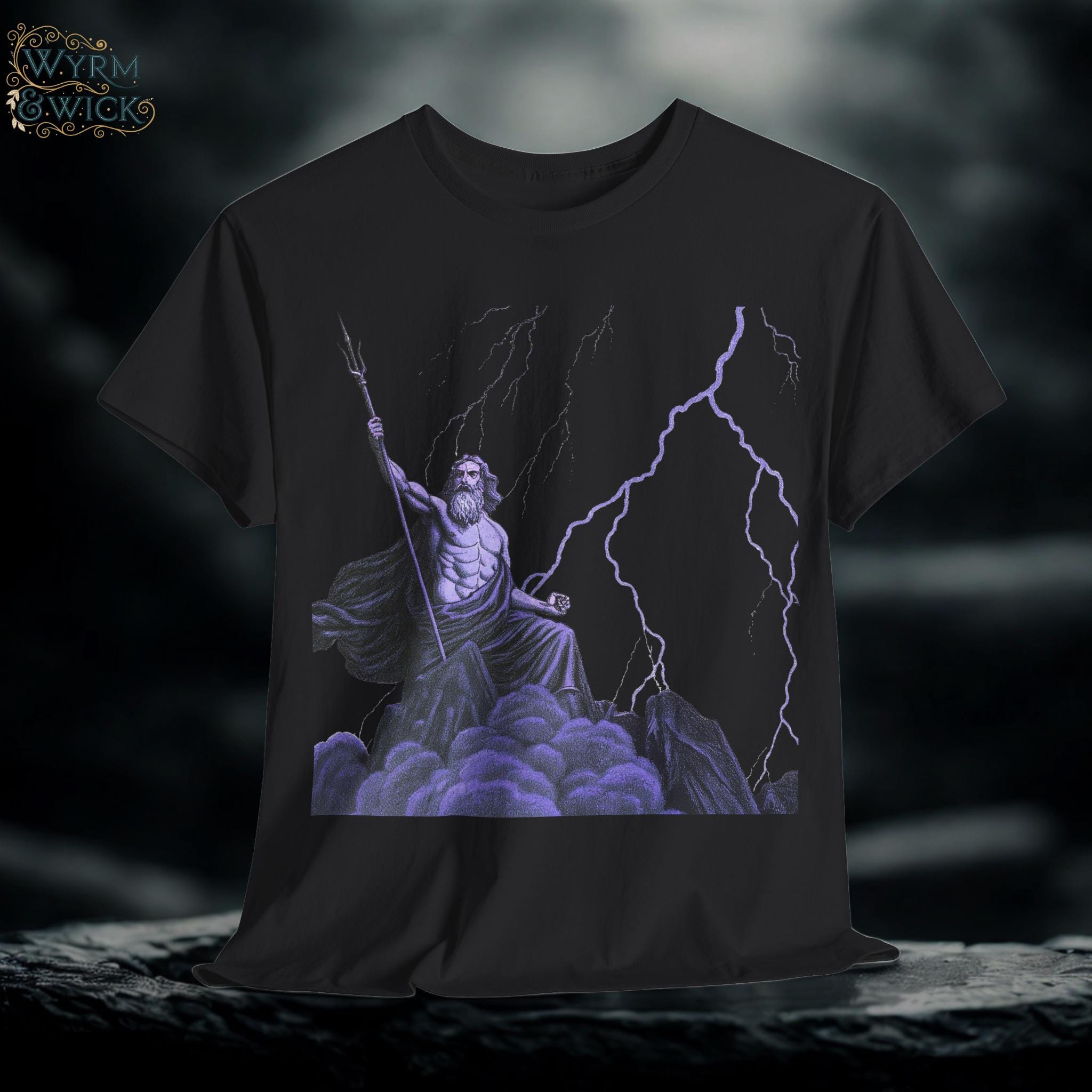 Zeus Lightning Graphic T-Shirt: Purple Greek Mythology Tee