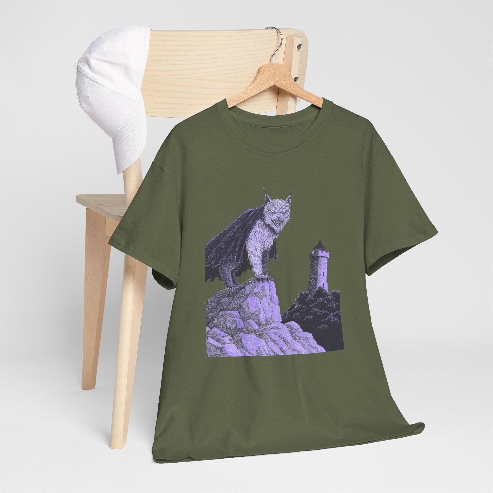 Medieval Castlecore Cat Graphic Tee, Monochromatic Fantasy T-Shirt