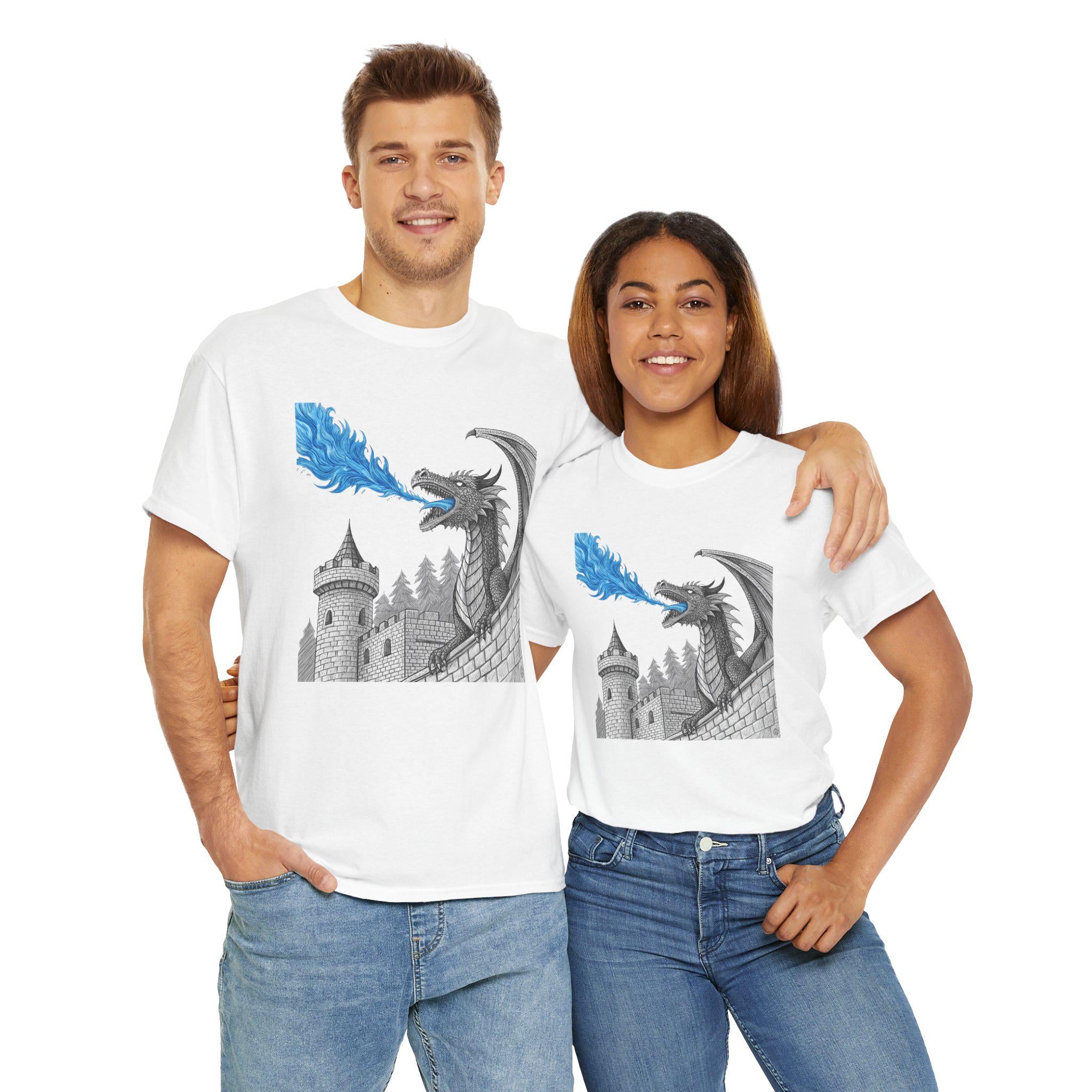 Blue Flame Dragon T-Shirt: Medieval Fantasy Graphic Tee