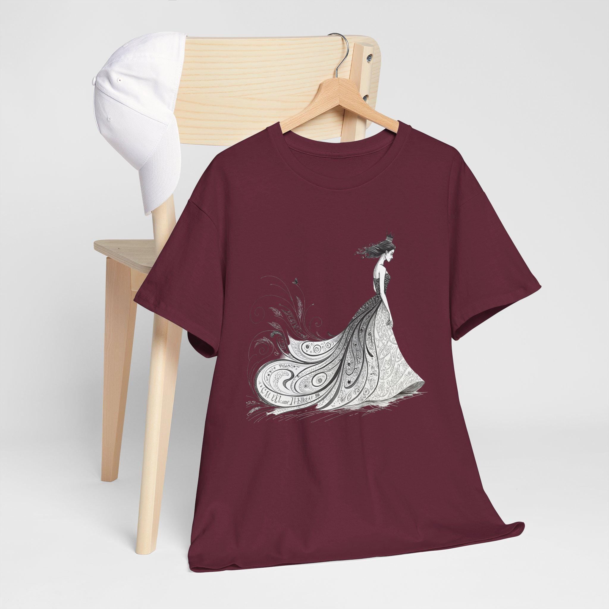 Calligraphy Queen Medieval Fantasy Graphic Tee, Castlecore Artistic Hand Drawn Shirt, Unisex Cotton Top