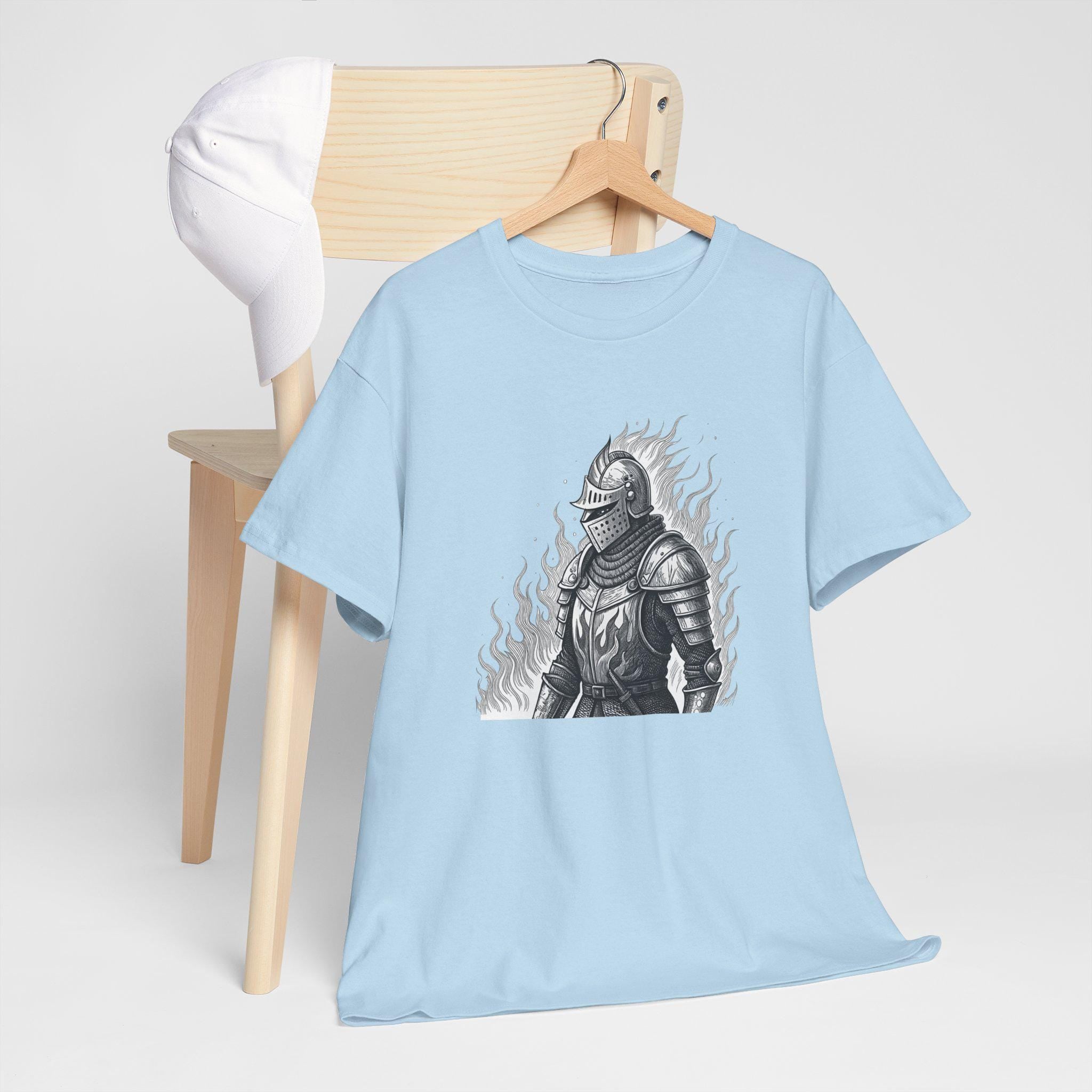 Flaming Knight Graphic Tee: Medieval Fantasy Unisex T-Shirt