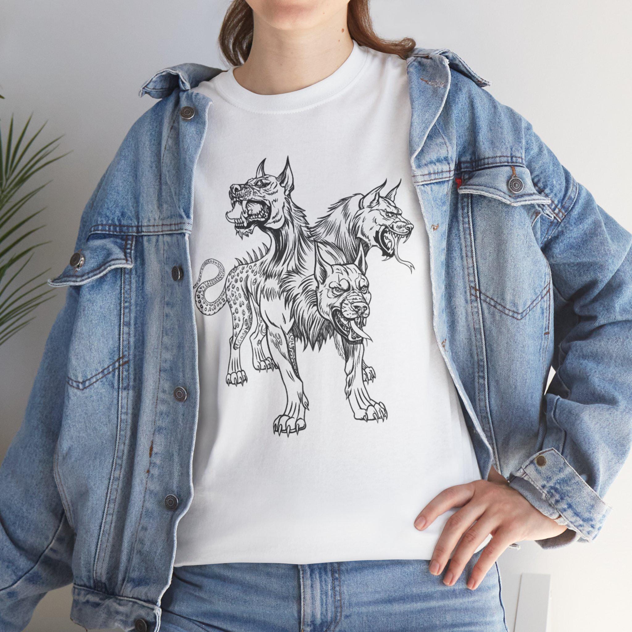 Cerberus Graphic Tee: Mythical Three-Headed Dog Cotton T-Shirt