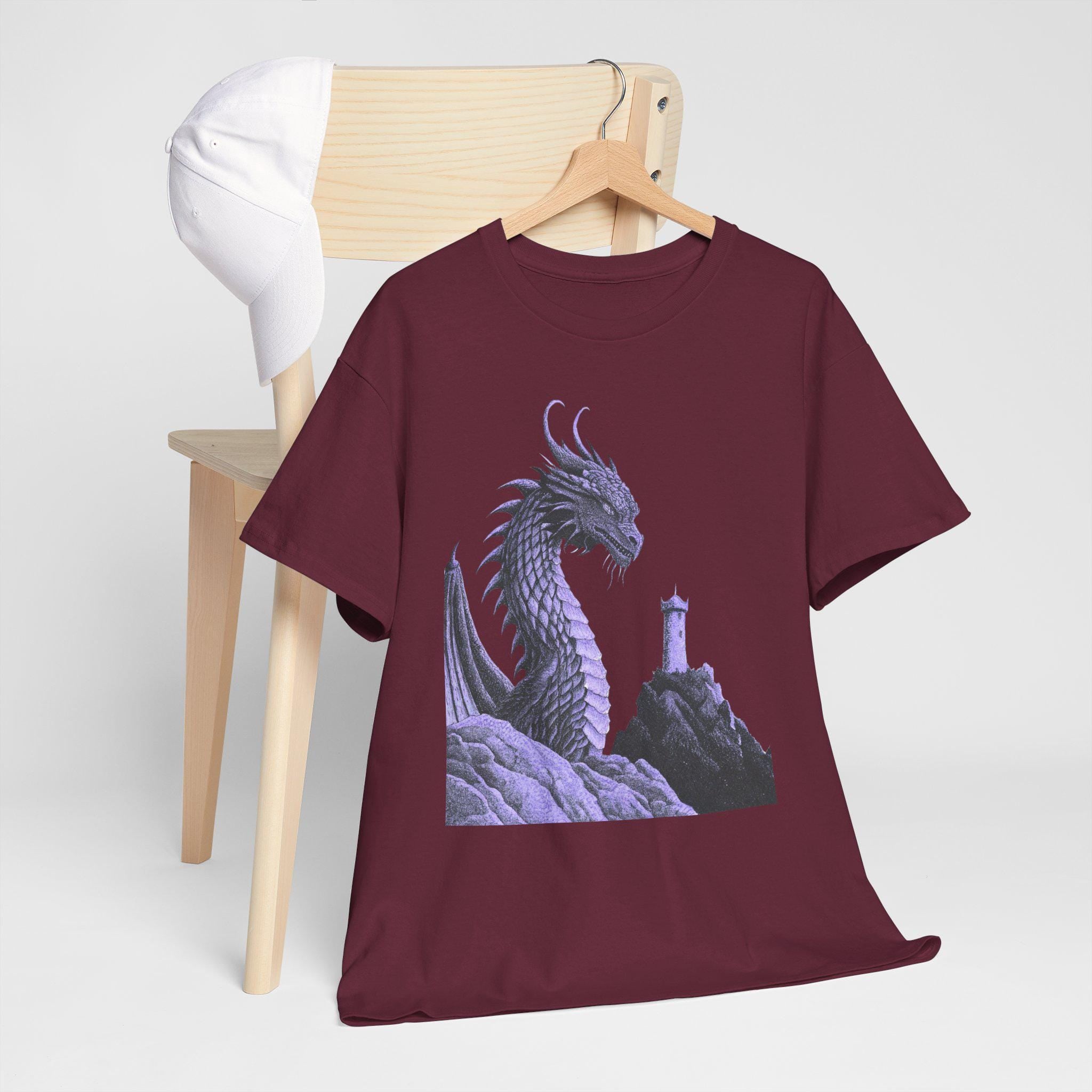 Dragon Graphic Tee: Monochromatic Medieval Fantasy Shirt