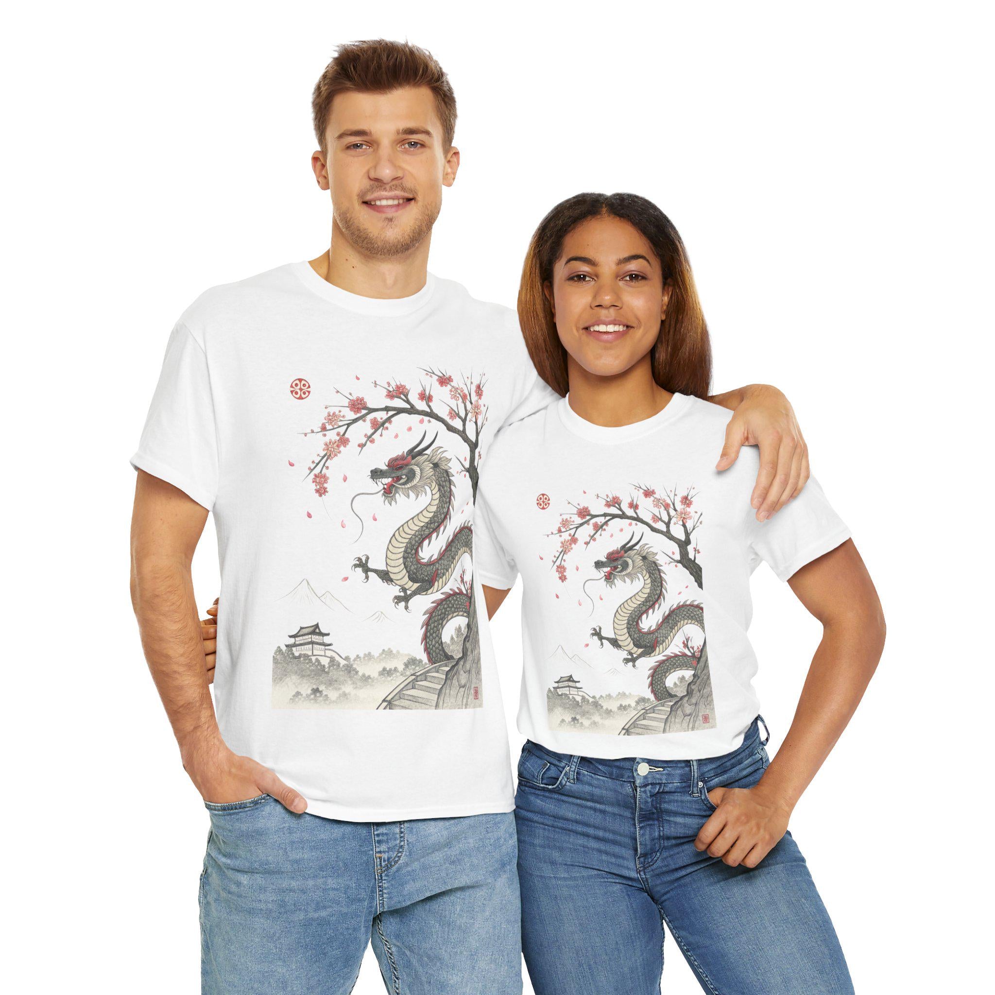 Vintage Japanese Dragon Graphic Tee: Retro Fantasy Shirt