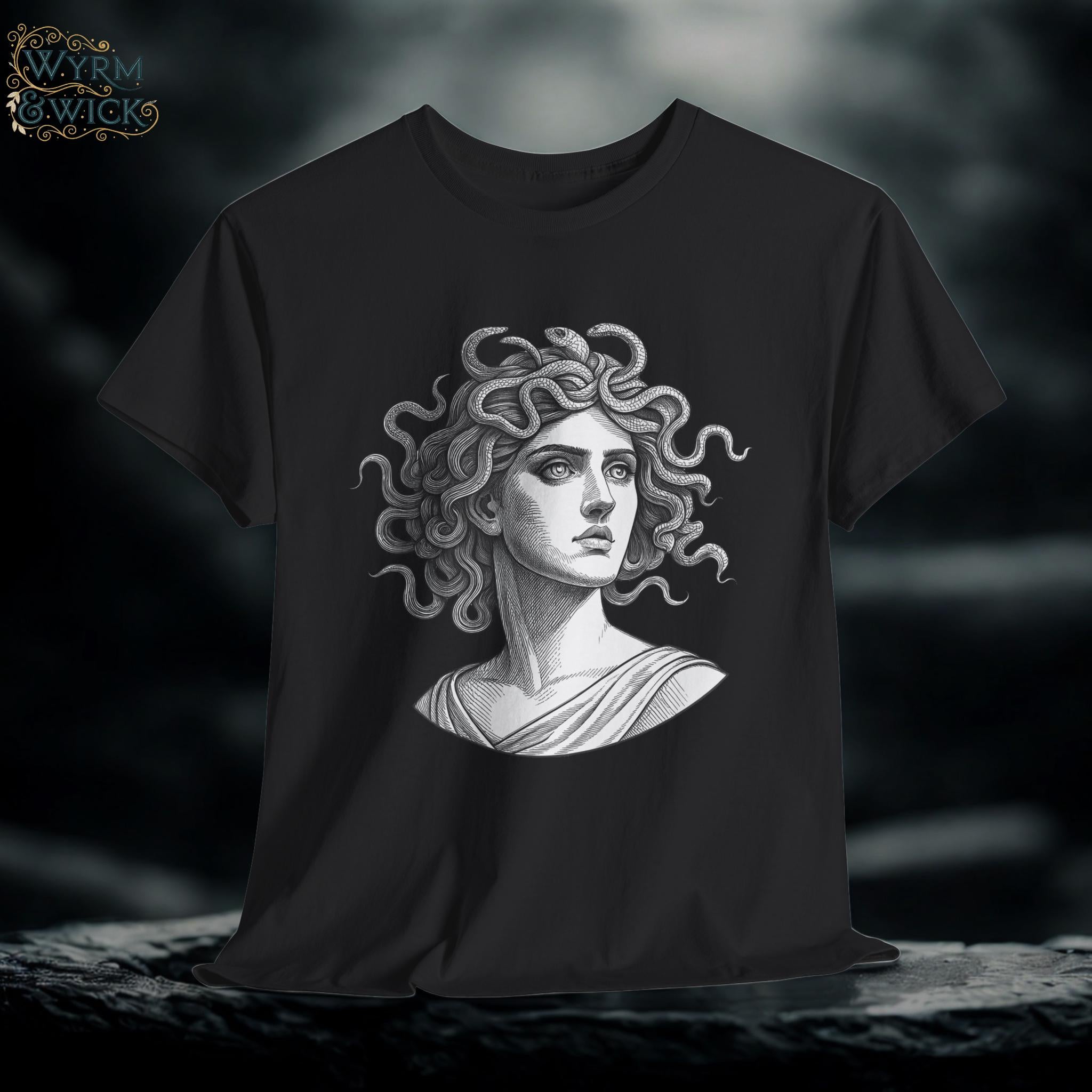 Medusa Graphic Tee: Hand-Drawn Gothic Fantasy Unisex Shirt