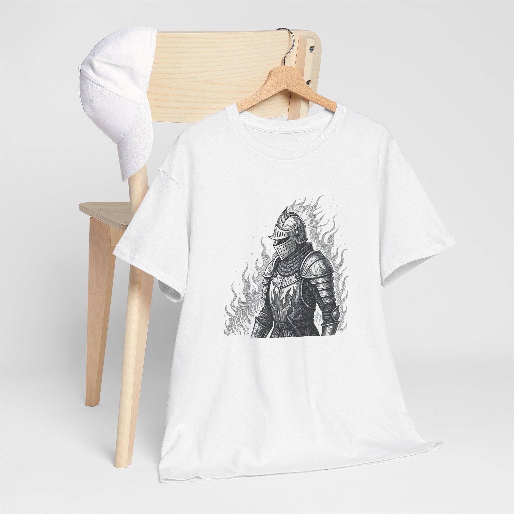 Flaming Knight Graphic Tee: Medieval Fantasy Unisex T-Shirt