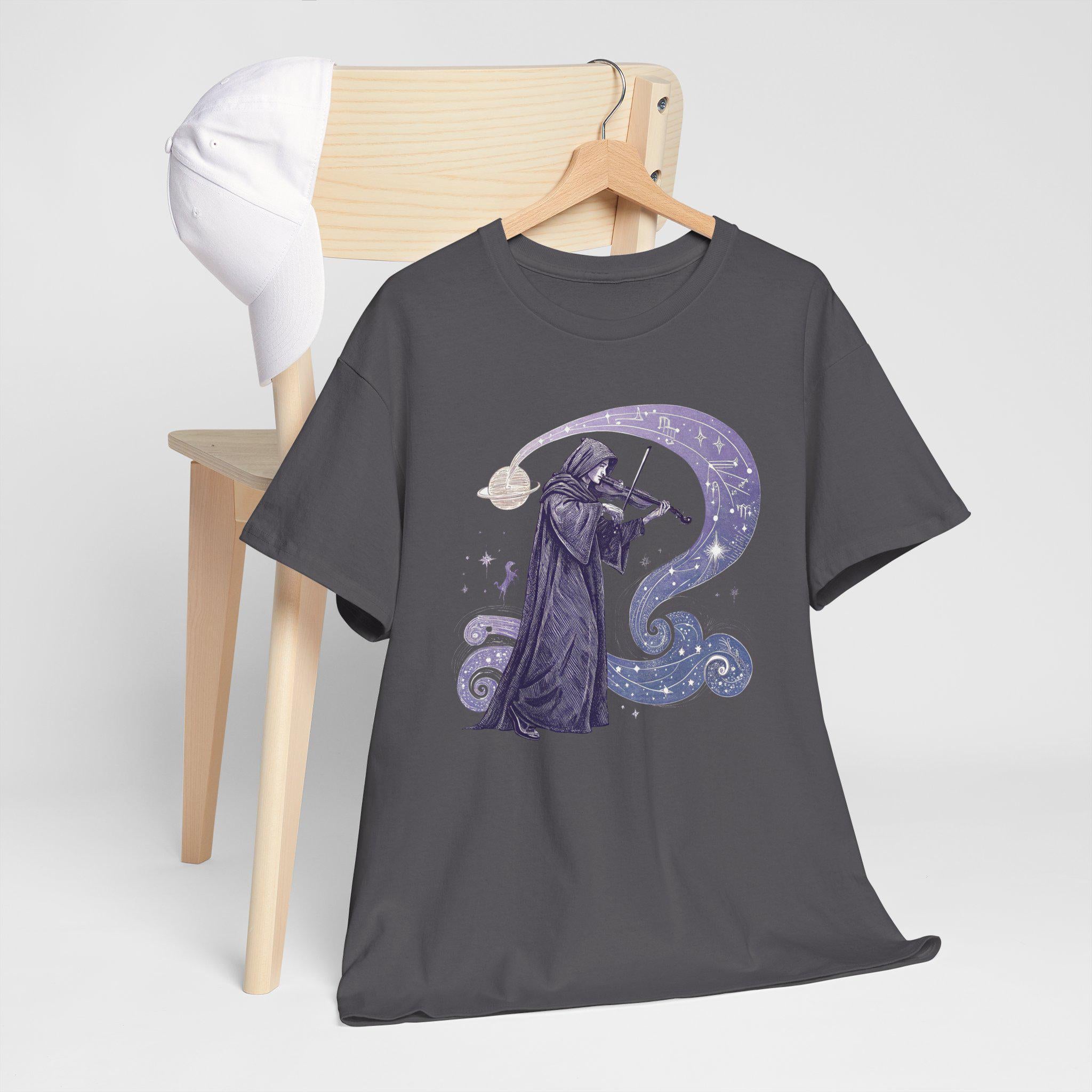 Mystical Violinist Graphic Tee: Star Symphony Unisex T-Shirt