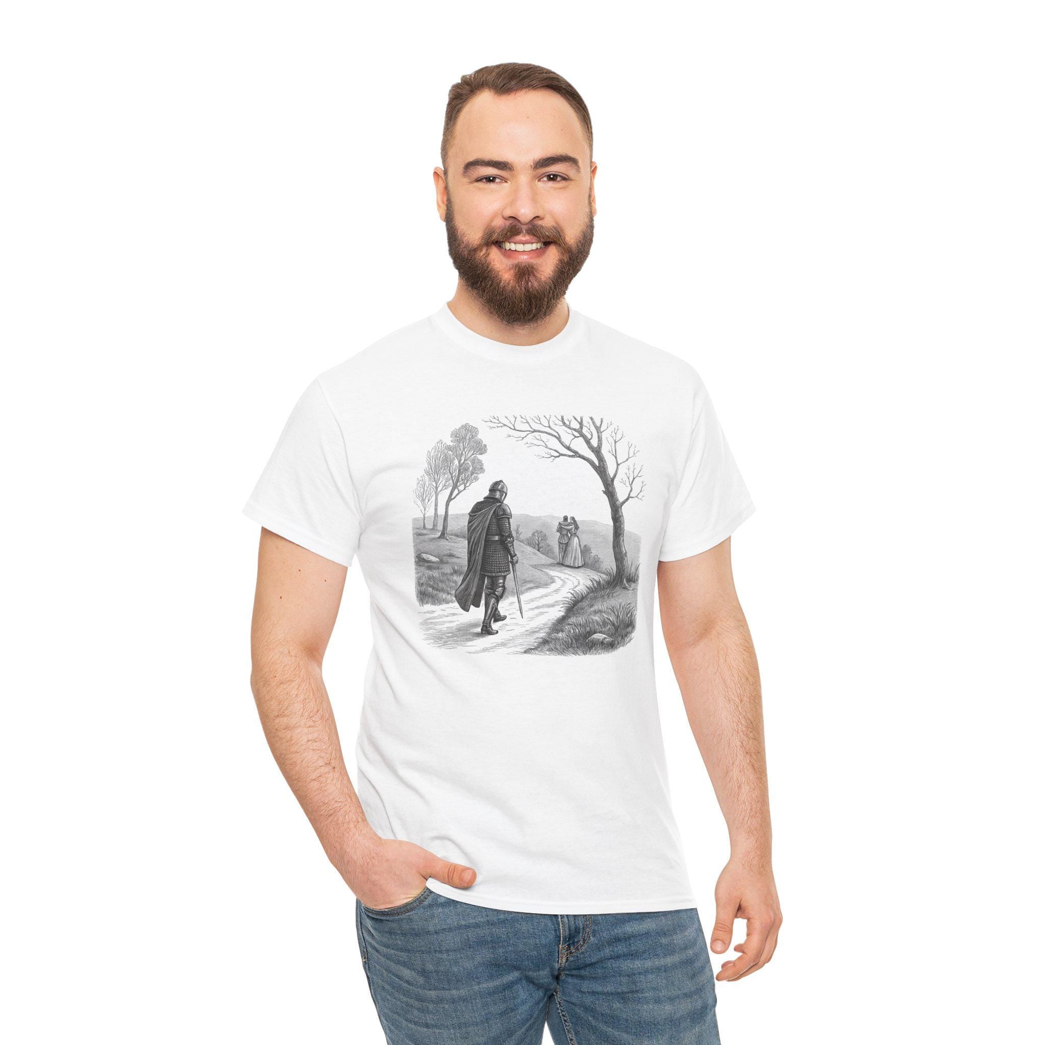 No Maidens Medieval Tee: Funny Hand-Drawn Graphic, Renaissance Knight