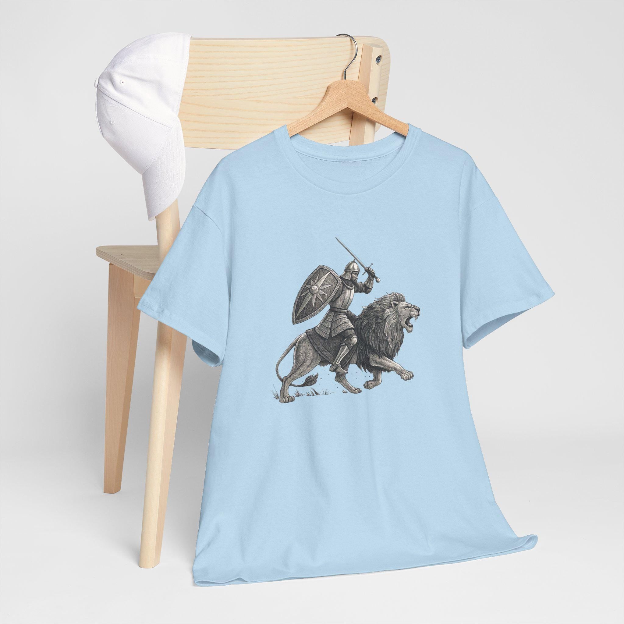 Knight and Lion Graphic Tee: Medieval Fantasy Unisex T-Shirt