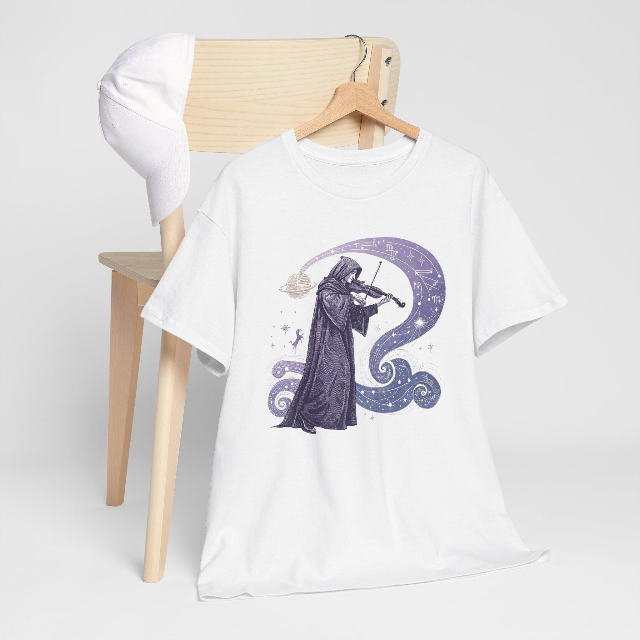 Mystical Violinist Graphic Tee: Star Symphony Unisex T-Shirt