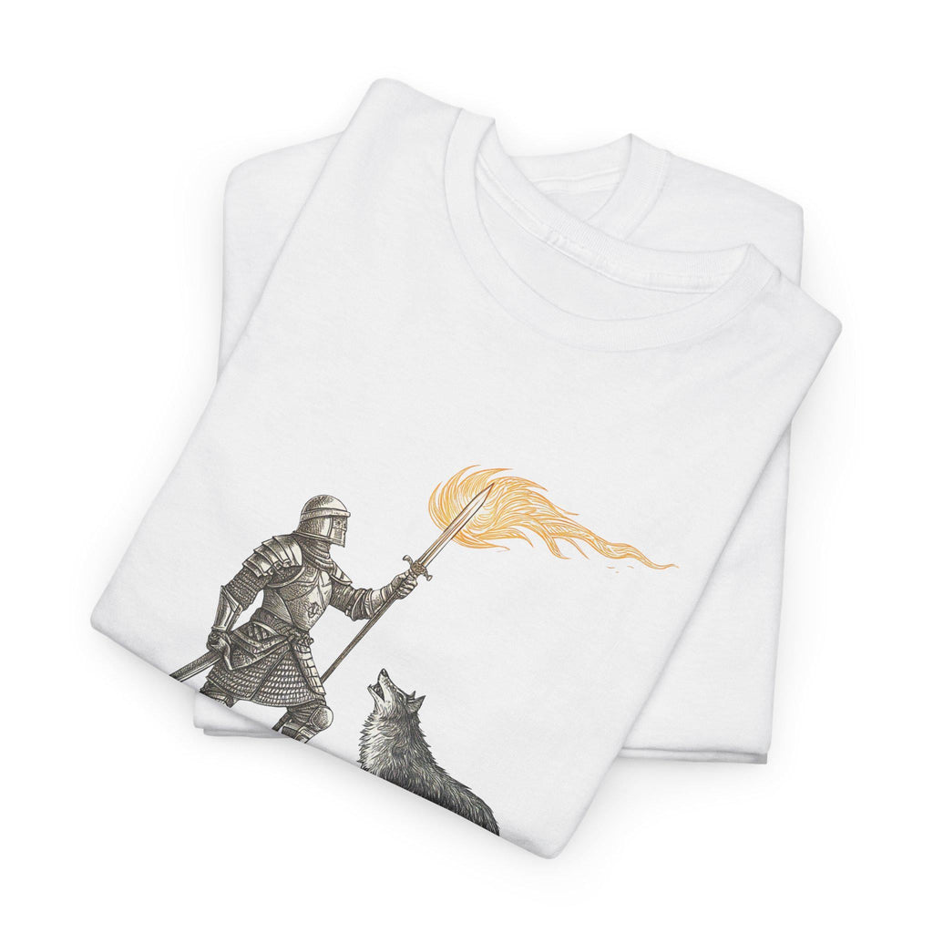 Fantasy Knight and Wolf Graphic Tee: Medieval Warrior Shirt