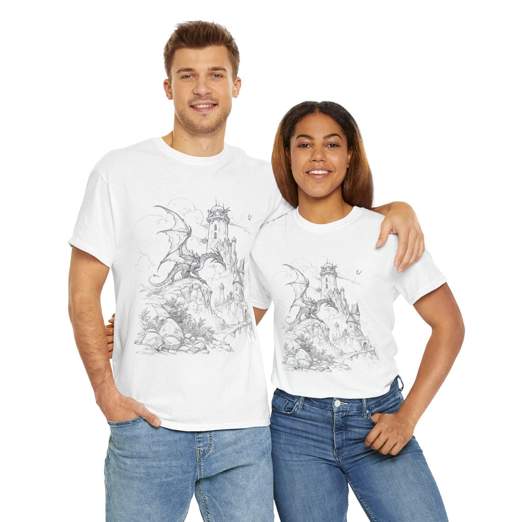 Dragon Castle Graphic Tee: Medieval Fantasy Shirt